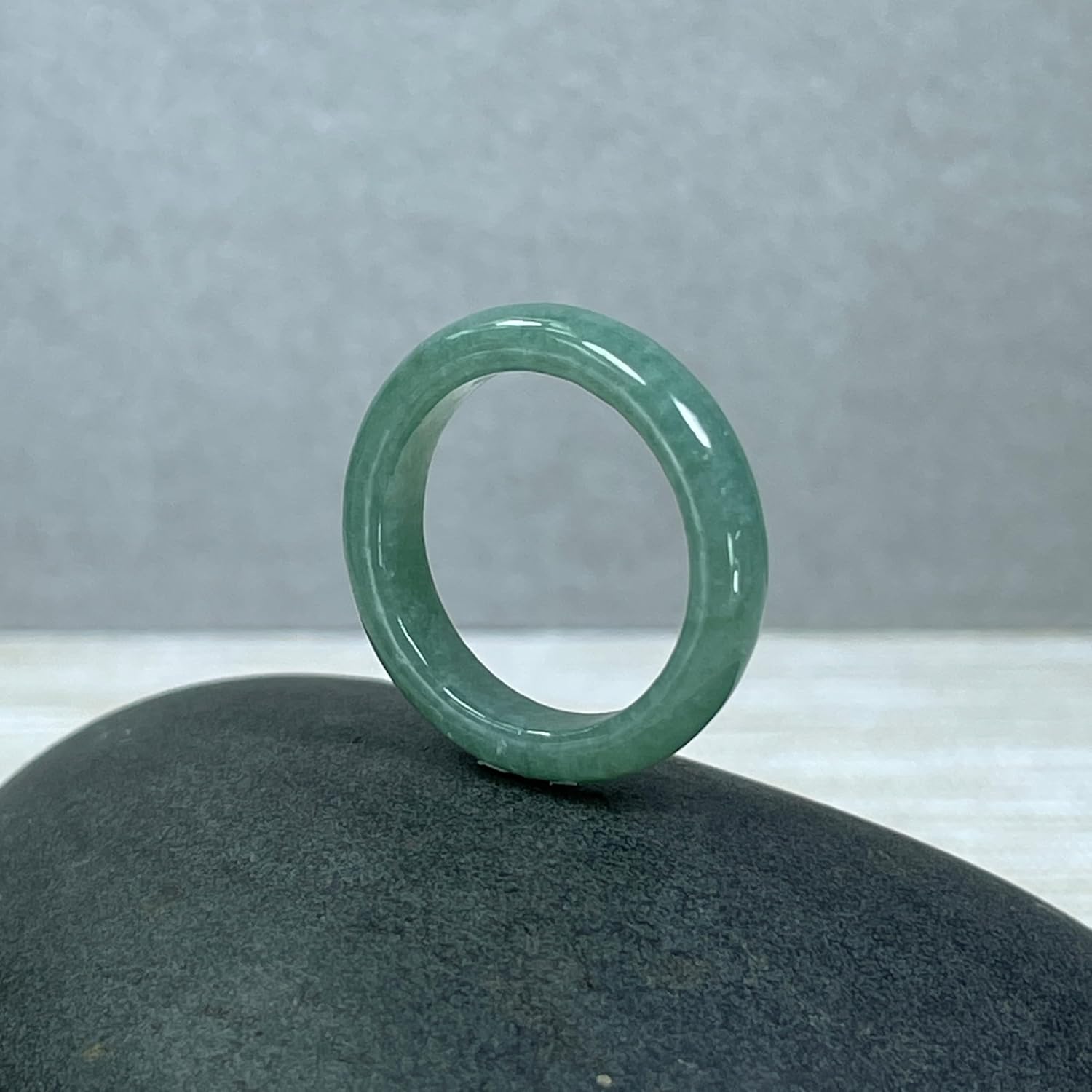 Genuine Jadeite Jade Ring – Green Natural Jade Band, Polished Comfortable Everyday Stackable Statement Ring, Unique Feicui Jewelry