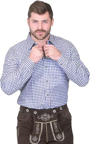 Miniatura 7 de Dirndl Trachten Haus Camisa de manga largamanga corta con botones a cuadros azules alemanes