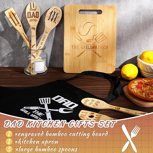 Miniatura 2 de Nuenen 7 piezas de regalos para el día del padre, regalos para el abuelo, regalo para papá de parte de la hija, delantal, cucharas de bambú,
