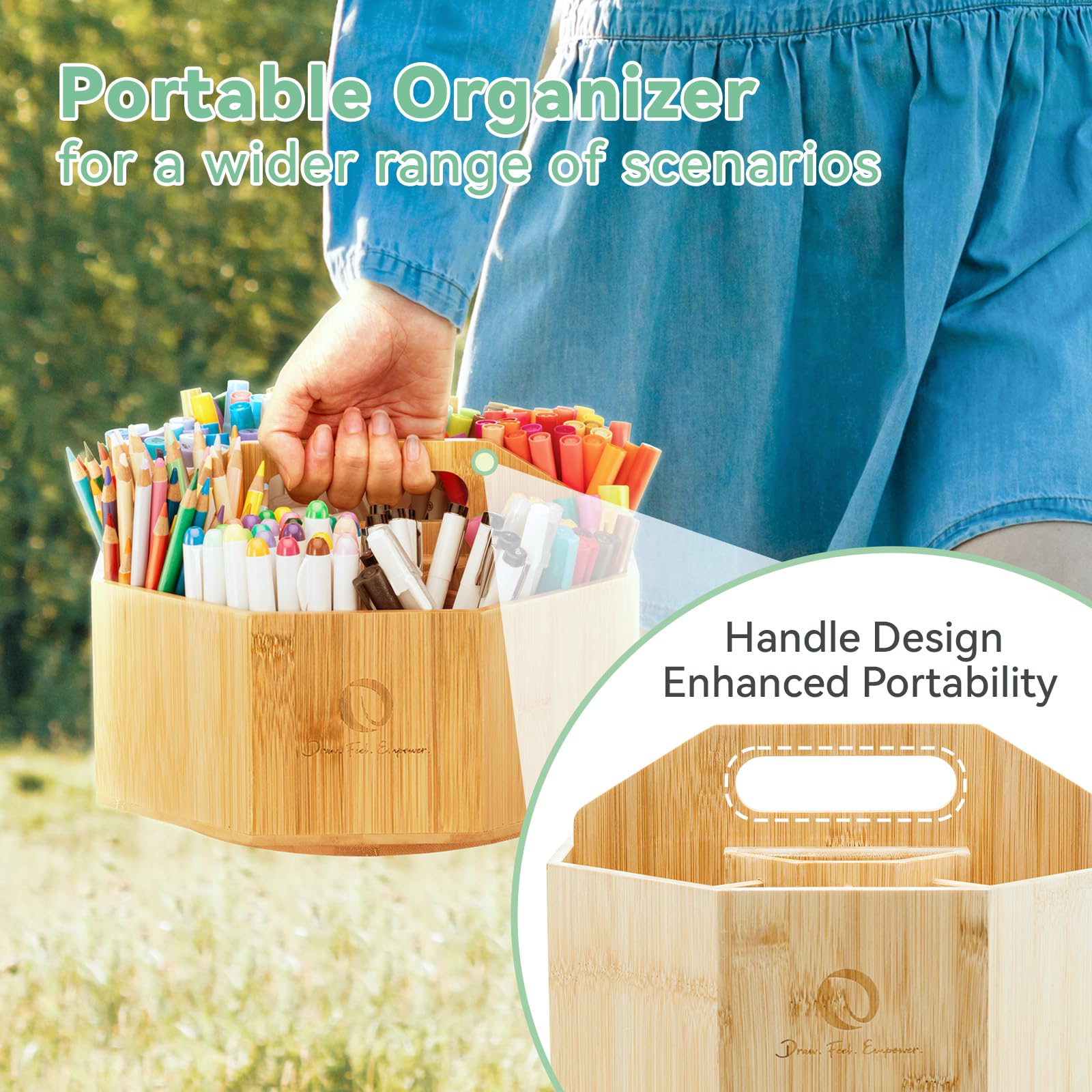 Ohuhu Organiseur rotatif pour marqueurs à alcool, rotation à 360 degrés en bambou pour bureau - Peut contenir 162 marqueurs Honolulu et B - Porte-crayons avec 8 compartiments pour la maison, la salle