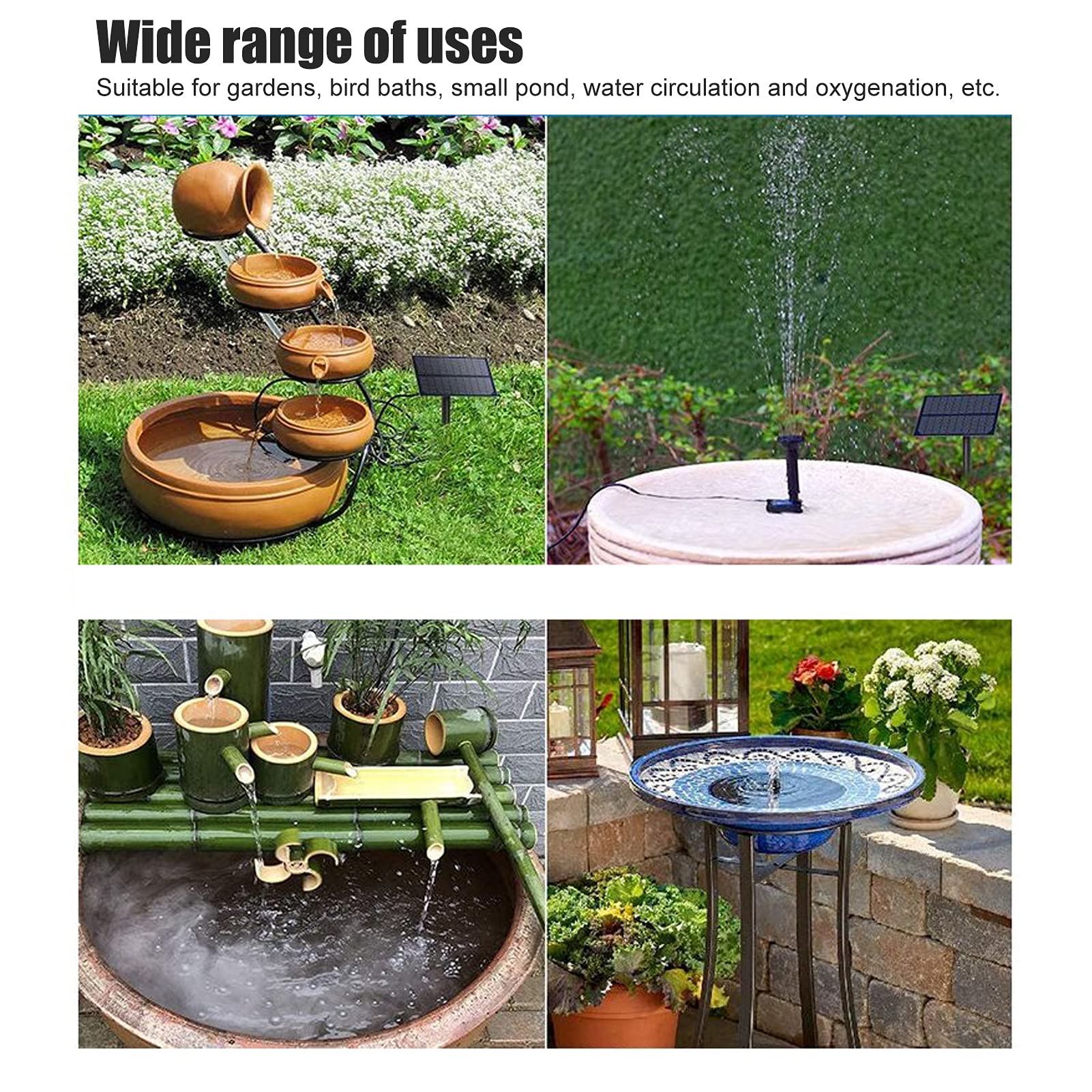 CHICIRIS Ensemble de Pompe de Fontaine à énergie Solaire élégant pour Bains d'oiseaux et Petites Piscines - ABS Durable avec 4 Buses - Décoration Extérieure