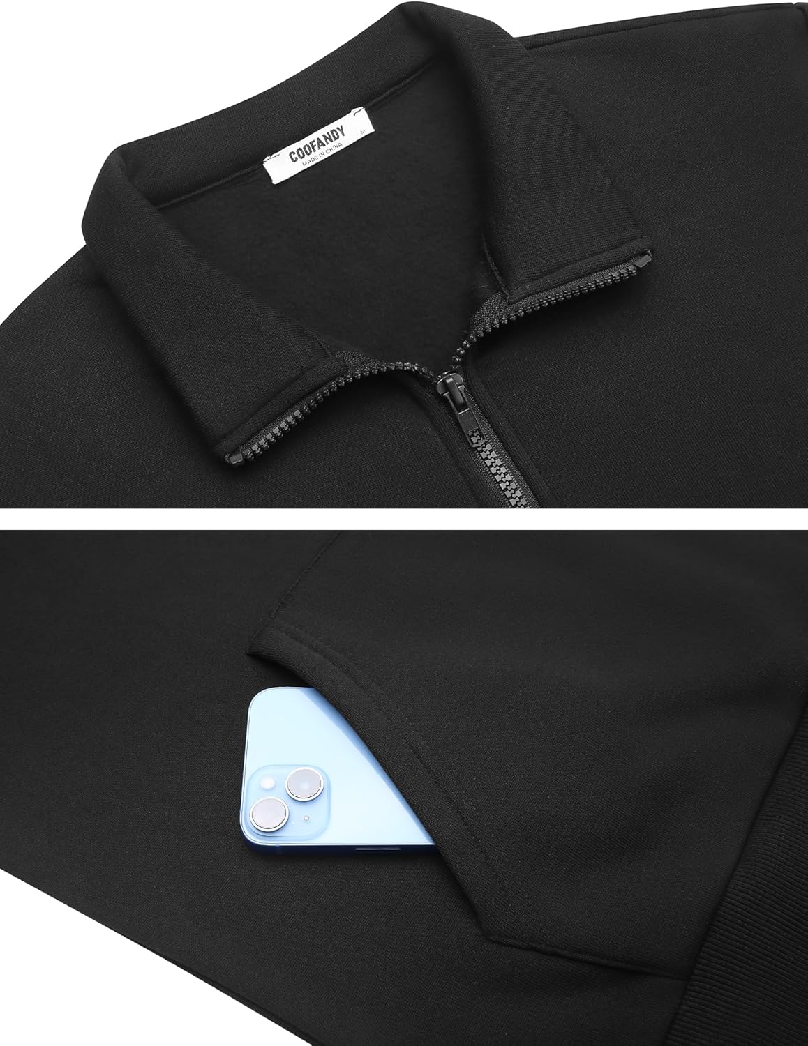 COOFANDY Mens Quarter Zip Pullover Fleece Lined Sweatshirts Long Sleeve Mock Neck Sweater with Pocket - Image 6