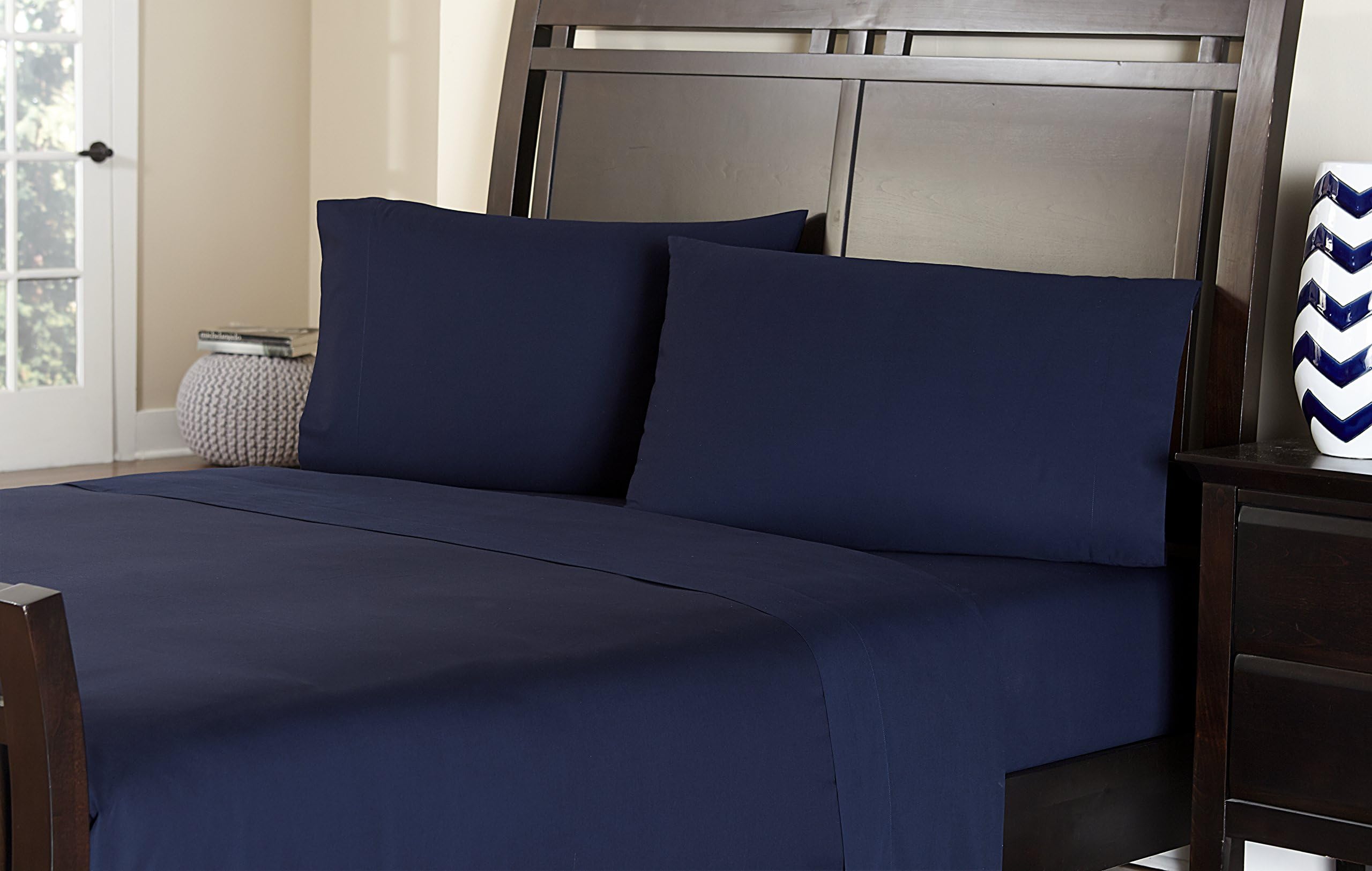 Amaze 310 Thread Count Ultimate Performance Cotton Sheet Set, Queen, Navy Blue