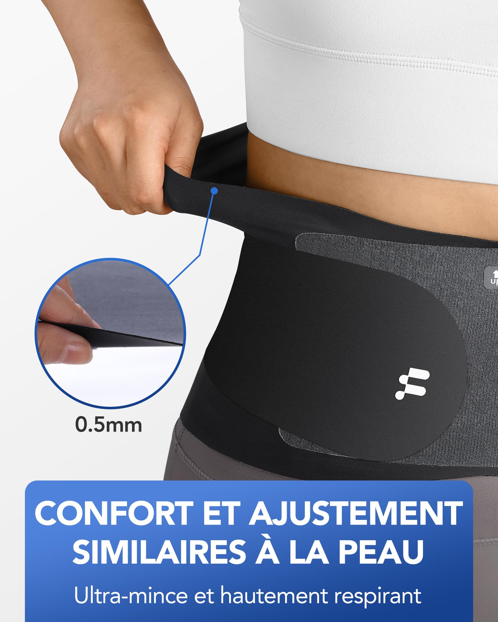 Fitomo Ceinture Lombaire, Ceinture de Soutien Lombaire avec Coussin 3D et 6 Attelles, Tissu Ultra Fin 0,5 mm, Bande Lombaire Élastique pour Femme et Homme pour Travail, Sciatique, Posture, M