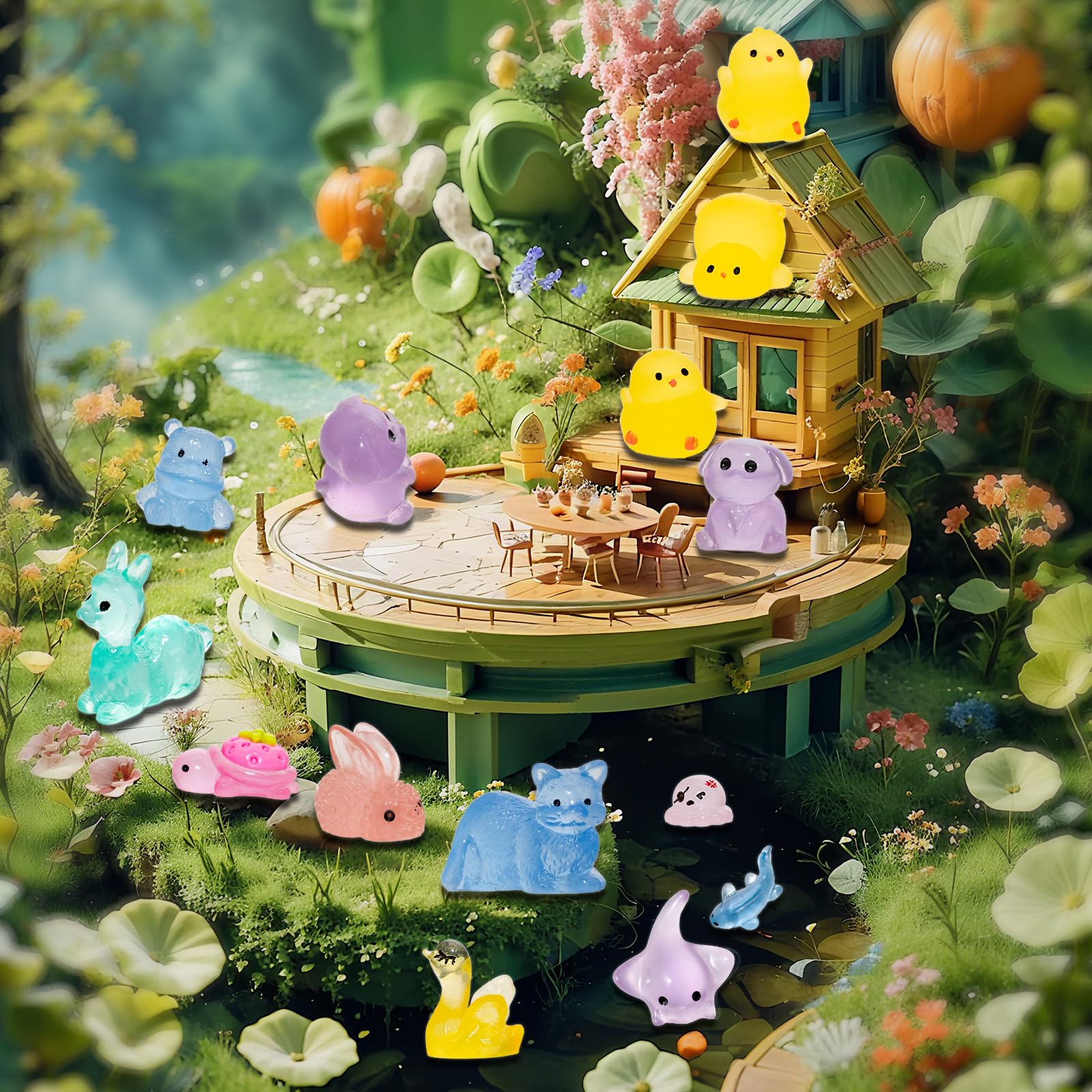 80 sztuk mini figurek, 15 różnych mini zwierząt z żywicy, malutkie świecące figurki zwierząt, zestaw kolorowych małych zwierząt, dekoracja do DIY mikrokrajobrazów, sceny akwarium, dekoracje