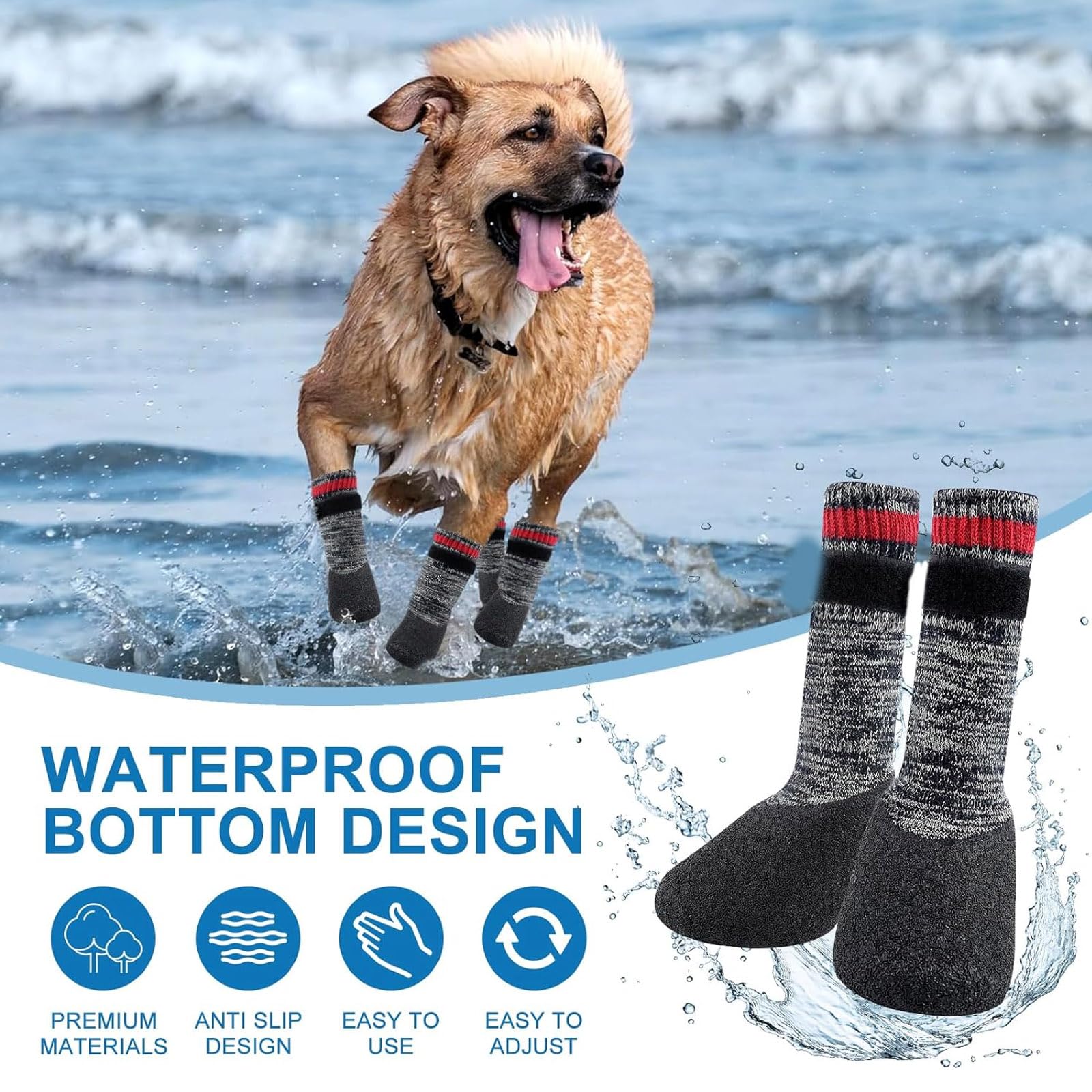Calzini Antiscivolo per Cani, Scarpe Impermeabili per Cani da Indossare in Interni Ed Esterni, Calzini Antiscivolo per Cani Stivali Protezione Antiscivolo per Zampe di Cane,L