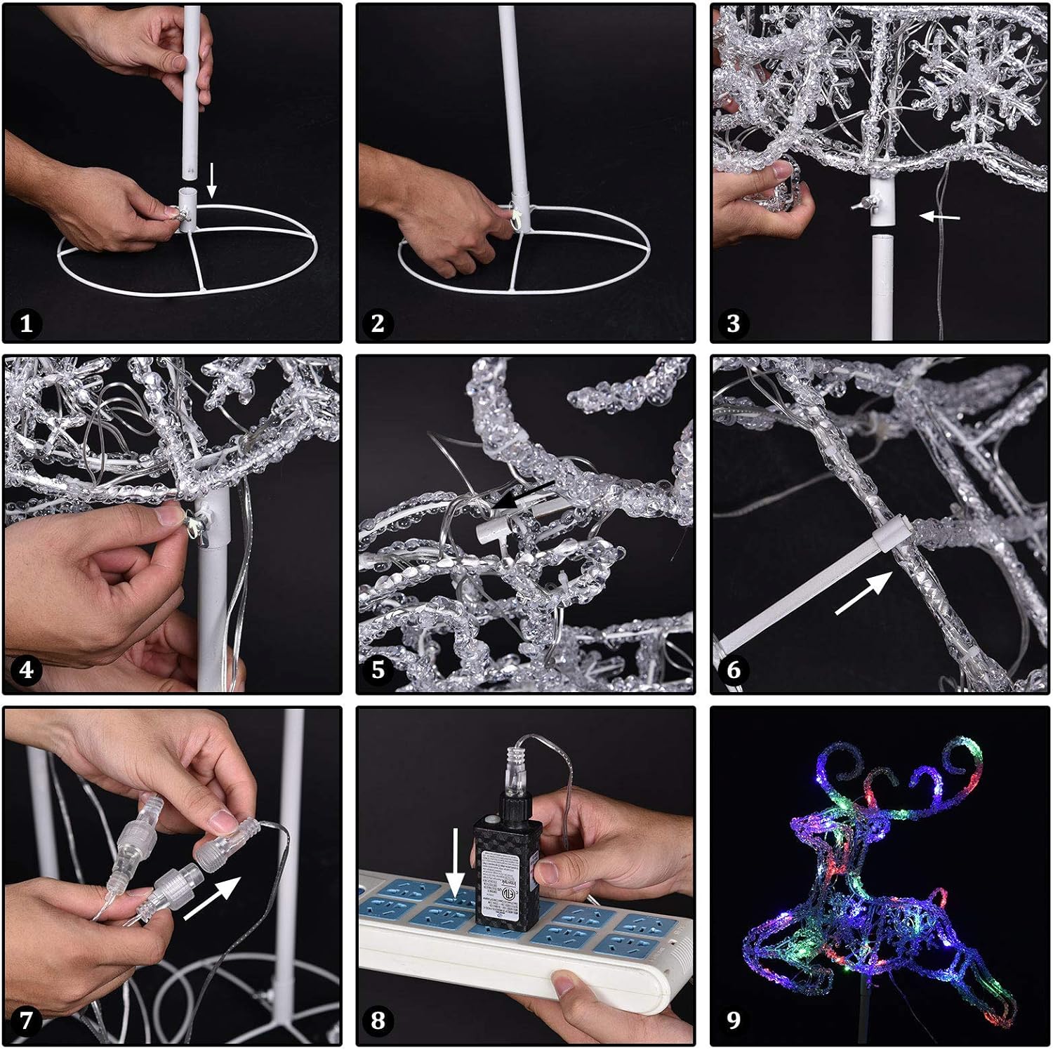 🛒 Crazy Deals Pre-lit Light Up Christmas Double Reindeer and Sleig Lawn Ornament, Waterproof LED Lights Indoor Outdoor, Yard, Christmas Holiday Lawn Decoration (Multicolor)