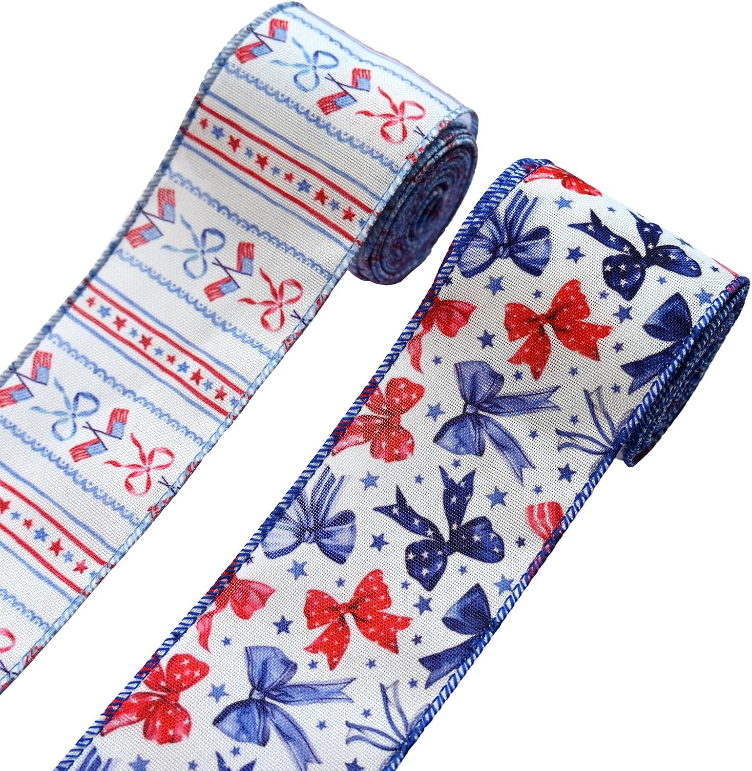2 Rolls 10 Yards Spring Blue White Floral Wired Ribbons for Wreath Bows Wrapping Gifts, Hydrangea Butterfly Ribbon for Holiday Wedding Birthday Baby Shower Party Décor Summer DIY Crafts 2.5"