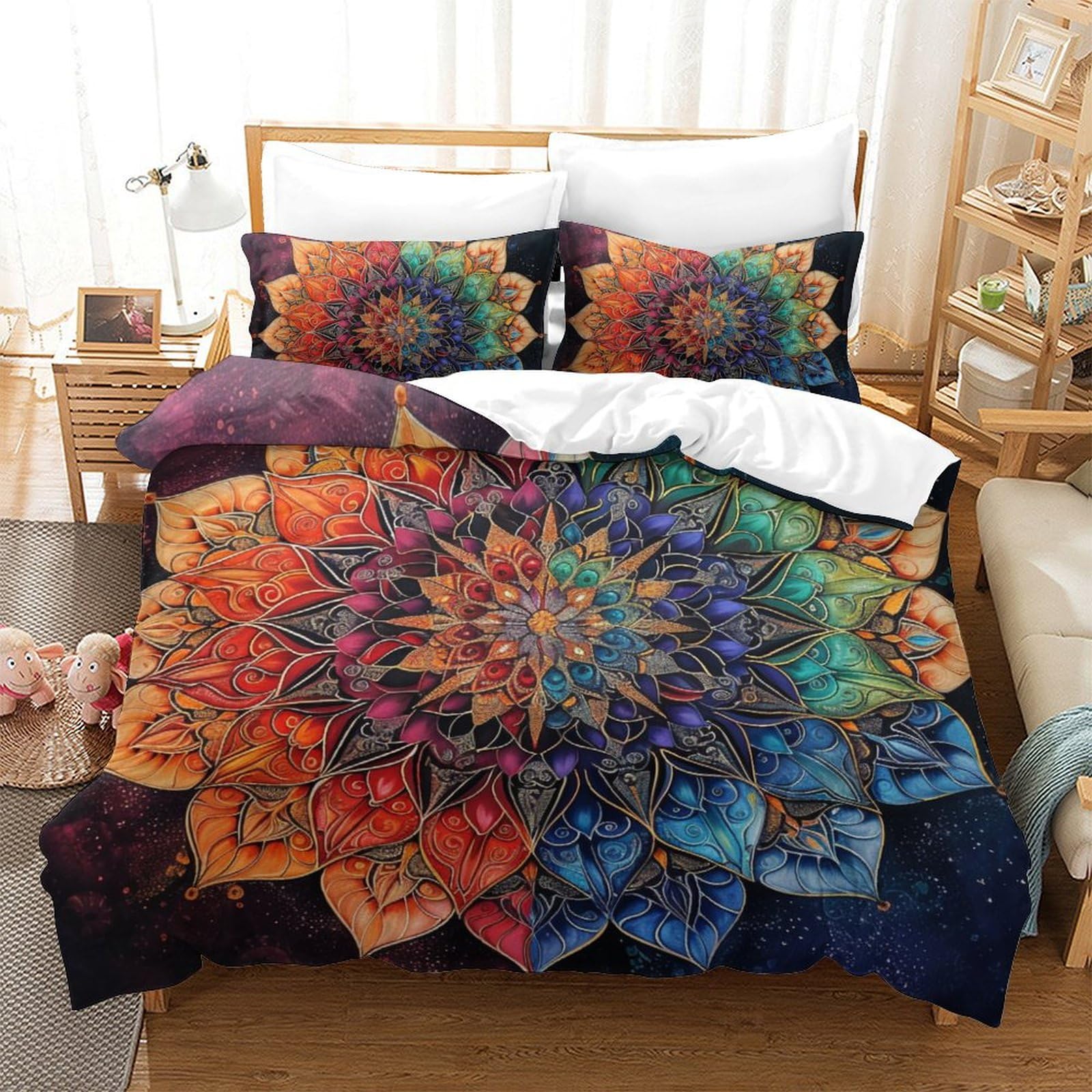 GXYUAOIEF Duvet Cover Set Mandala Bed Cover Kids And Adults Bedroom, 3D Bedding, Comforter Soft Microfiber 3 Pcs with Pillowcase And Zipper Closure King（220x240cm）