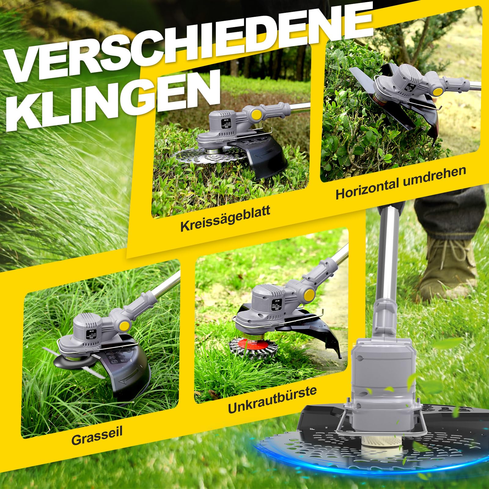 Akku Rasentrimmer für Makita Akkus, Freischneider Akku, Freischneider mit unkrautbürste, Höhenverstellbar (Enthalten:750W Bürstenloser Motor,2X4.0Ah Akku,6 Klingentypen,Rucksack)