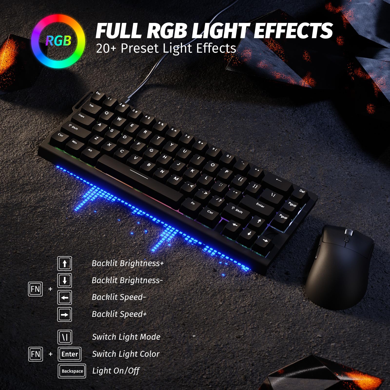 ATTACK SHARK X68 HE & R1 Ensemble Clavier et Souris Gaming, Clavier Gamer Filaire 8000Hz Rapid Trigger, 0,01 mm RT, Snap Tap, Souris sans Fil Superlight 59g, 18000 DPI, BT/2.4G/USB-C, Noirs