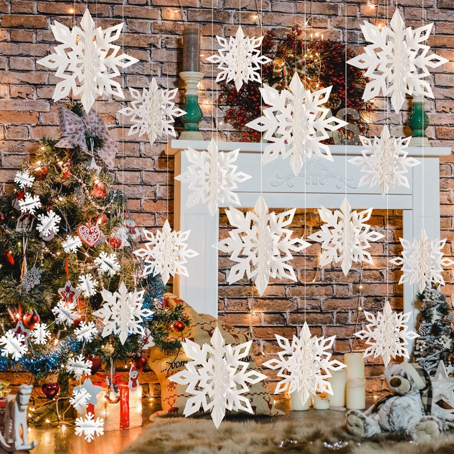 CoolchicWhite Snowflake Ornaments,12 PCS Large 3D Snowflake Decorations Snowflakes Christmas Decorations, New Year Party Winter Wonderland Christmas Decoration