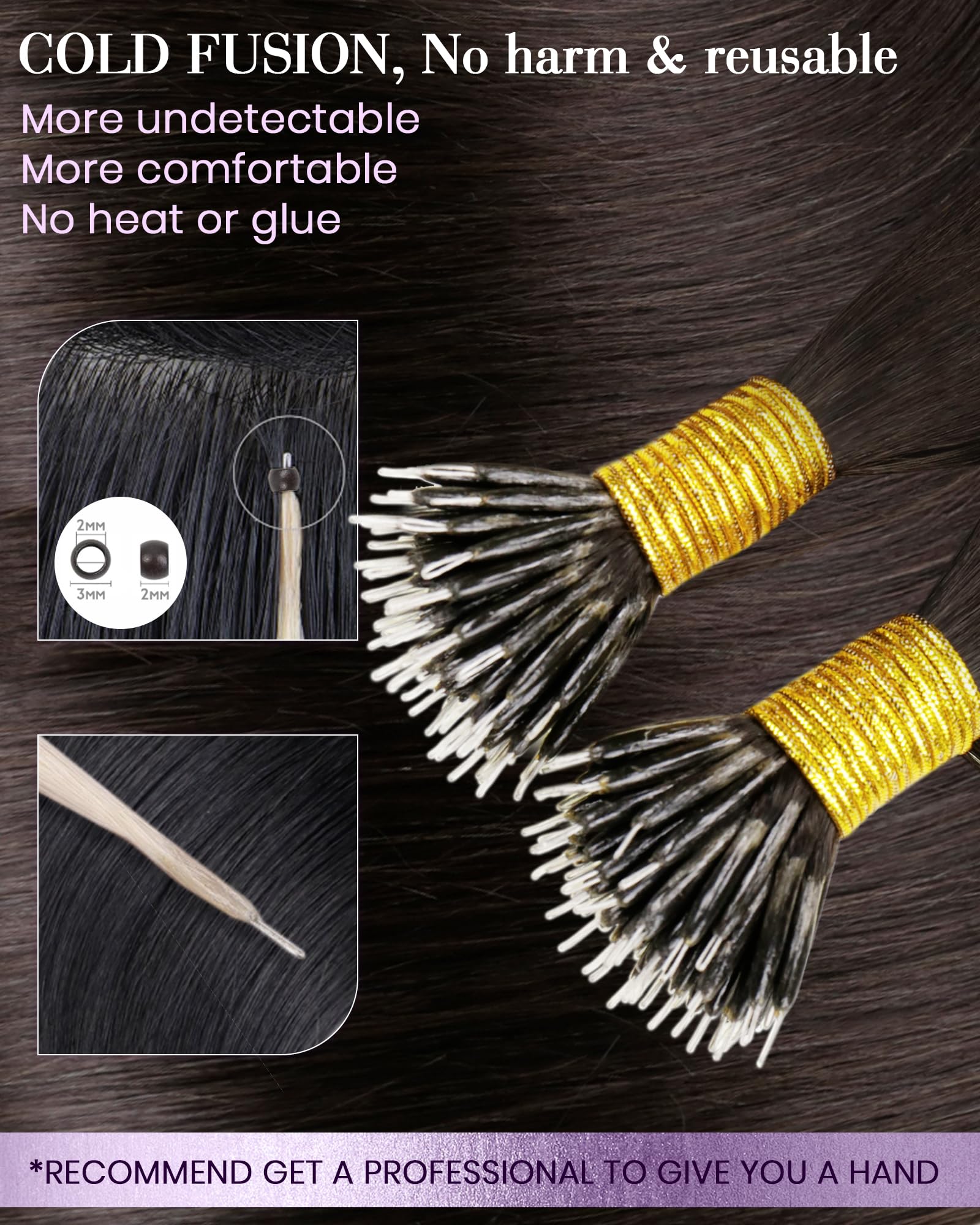 LaaVoo Nano Hair Extensions Real Human Hair 100g Full Head Nano Beads Hair Extensions Darkest Brown Invisible Nano Ring Straight Remy Hair 100s 16 Inch #2 - Image 3