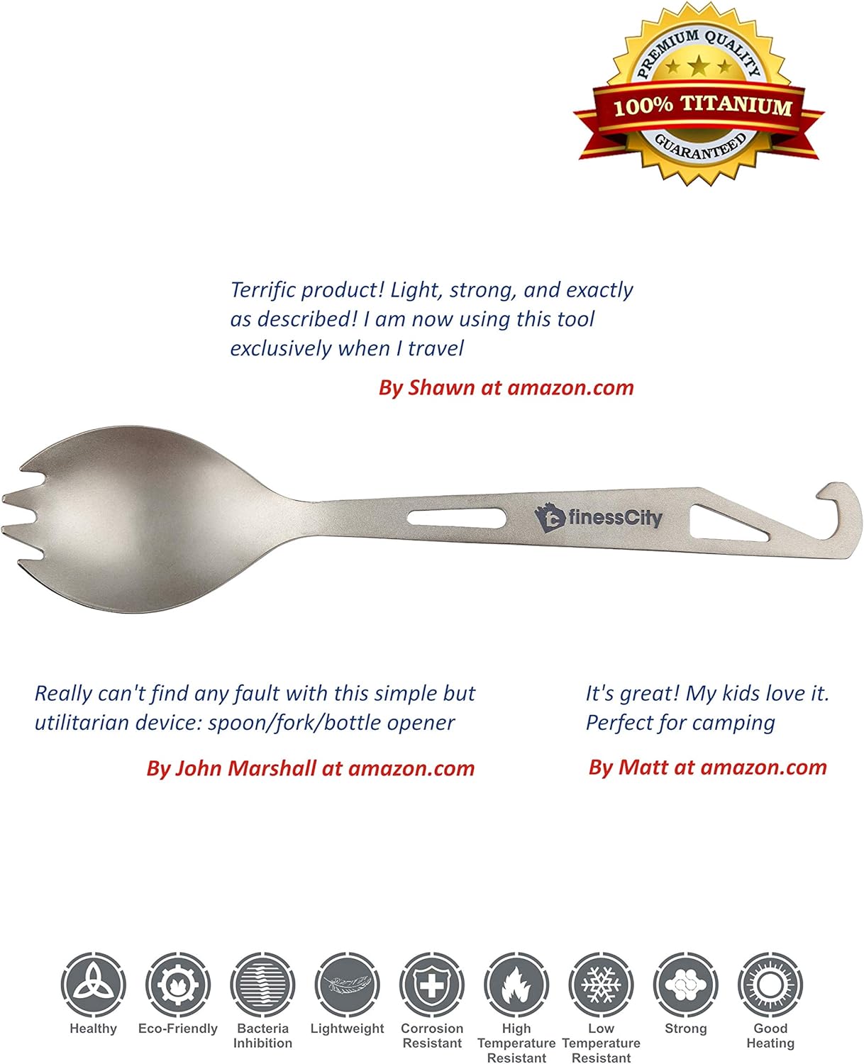 Spork 1 Unit, Titanium Spork (Spoon Fork) With Bottle Opener Extra Strong Ultra Lightweight (Ti), Healthy & Eco-Friendly Spoon, Fork & Bottle Opener for Travel / Camping in Easy to Store Cloth Case : Sports & Outdoors