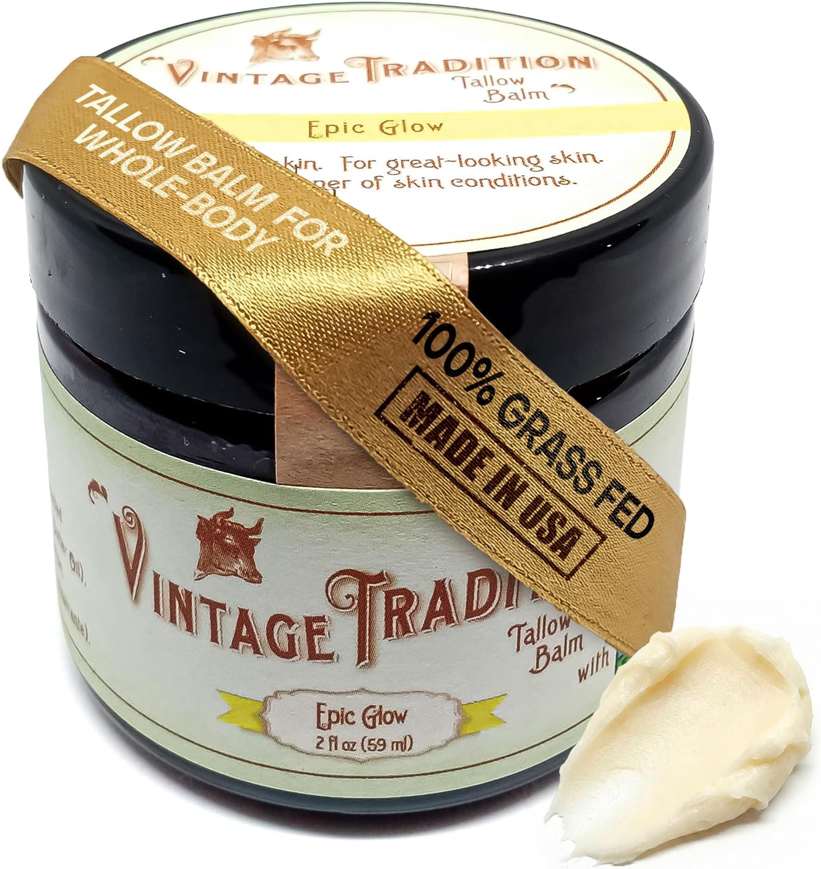 Epic Glow The Original Beef Tallow Balm for Skin, Mellow, Light Scent, Smooth Moisturizing Tallow Face and Body Balm, glow support and smoother skin, 100% Grass Fed, 2 fl oz