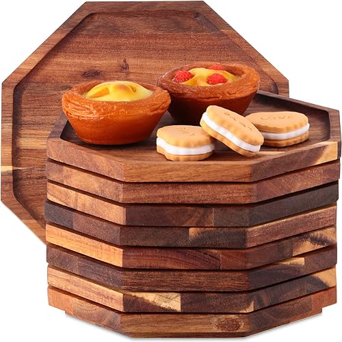 8 bandejas octogonales de madera de acacia para servir octogonales de 8 pulgadas, tableros de charcutería de madera, platos grandes para servir