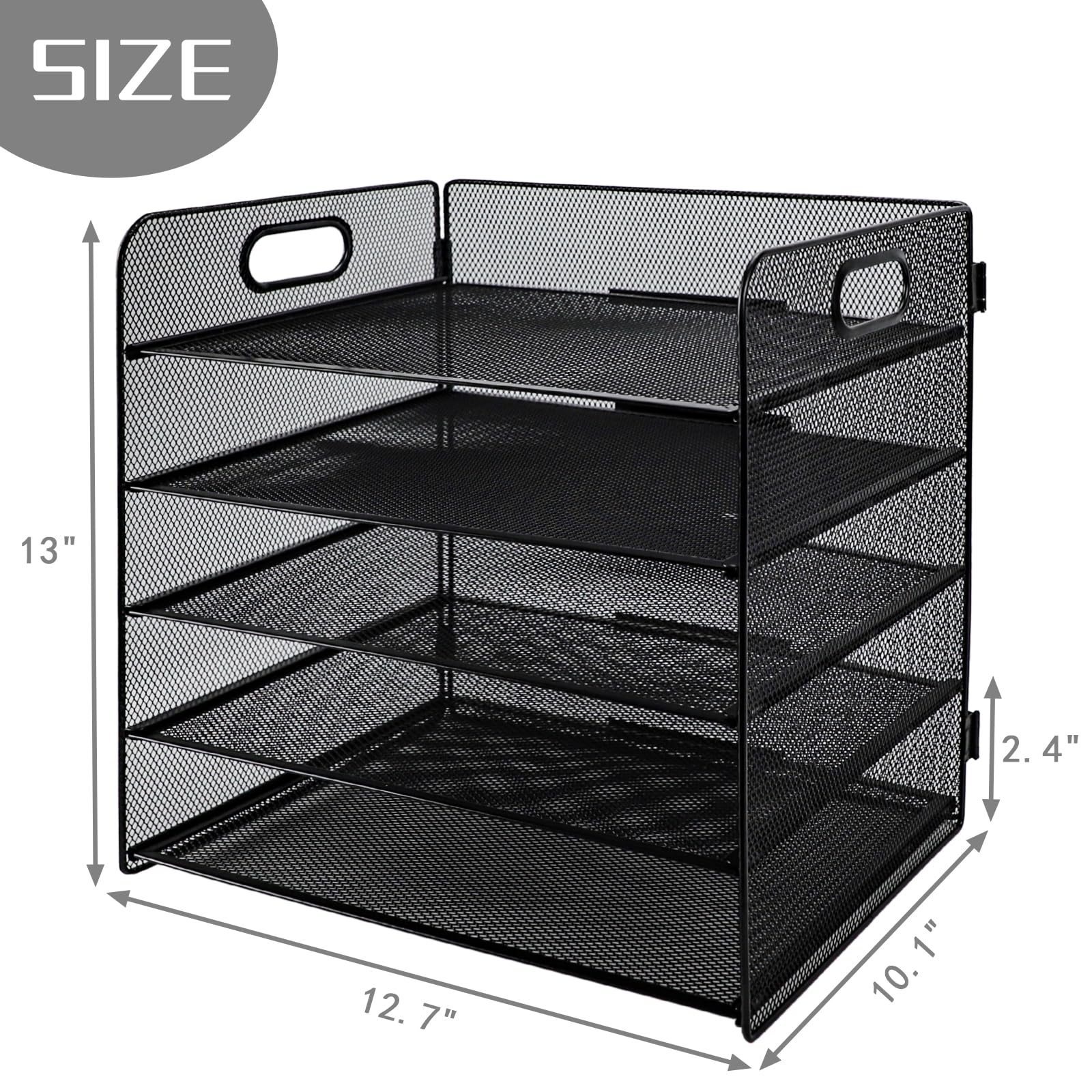 Organizador de papel de 5 niveles, bandeja de malla para cartas, revistas, archivos, almacenamiento para oficina, escuela, hogar, color negro