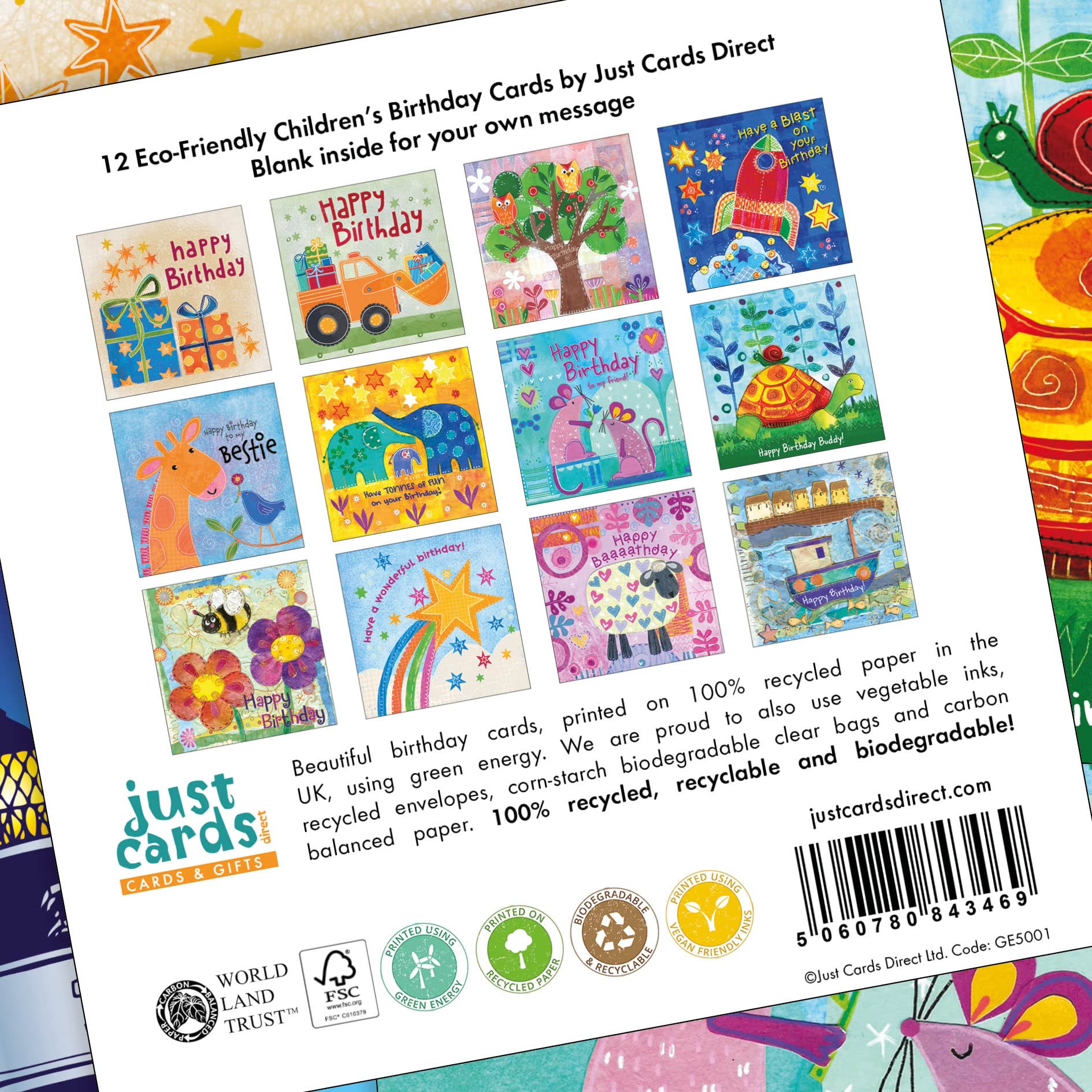 Just Cards Direct 12 Biglietti Di Compleanno Per Bambini Con Buste – Ecologici 15x15cm - 4