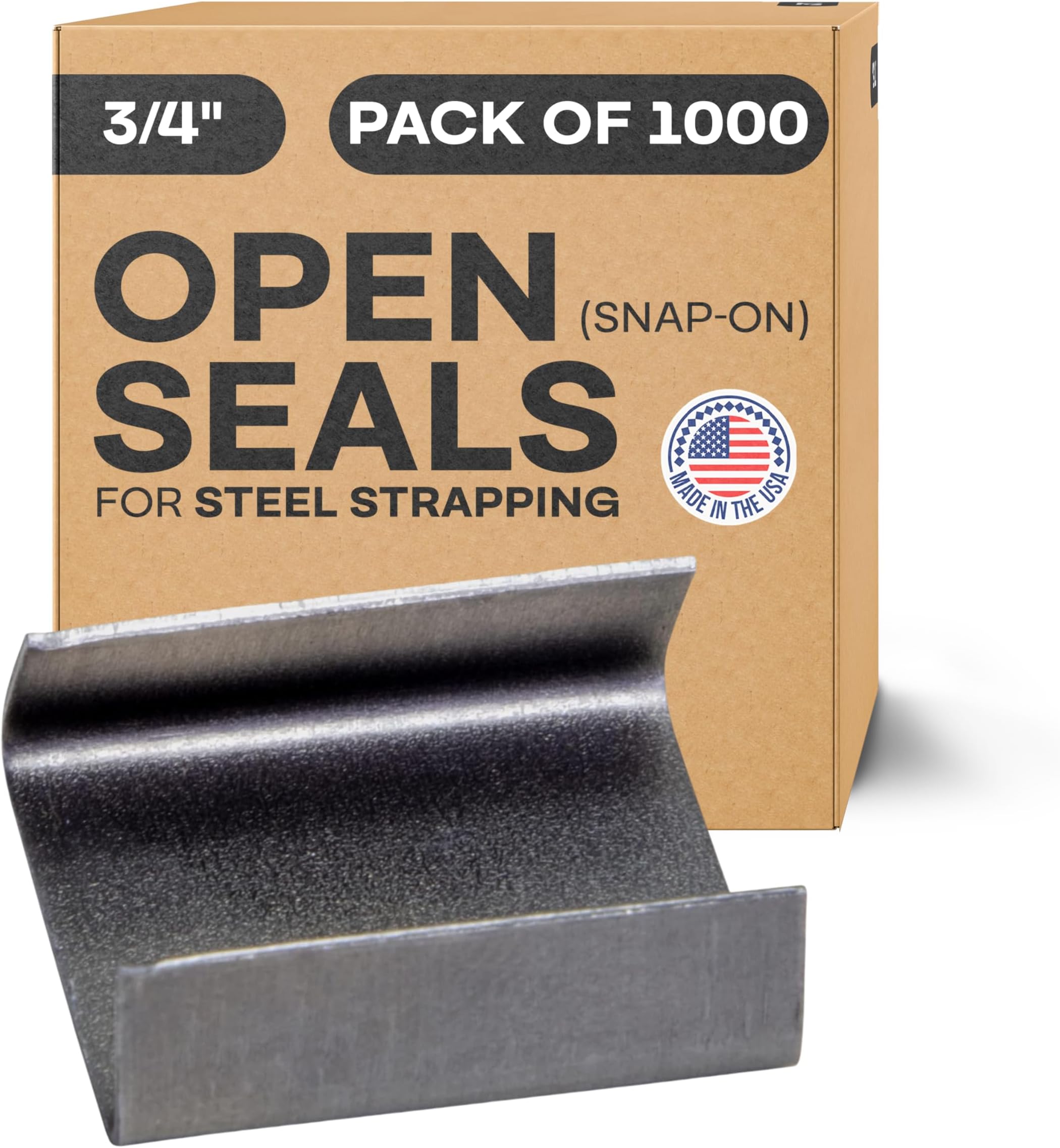 Open (Snap-On) Seals for 3/4" Strap Width Steel Strapping (Pack of 1000) - Superior Holding Power - Sturdy Metal Clips for Securing Heavy Packaging and Pallet Banding
