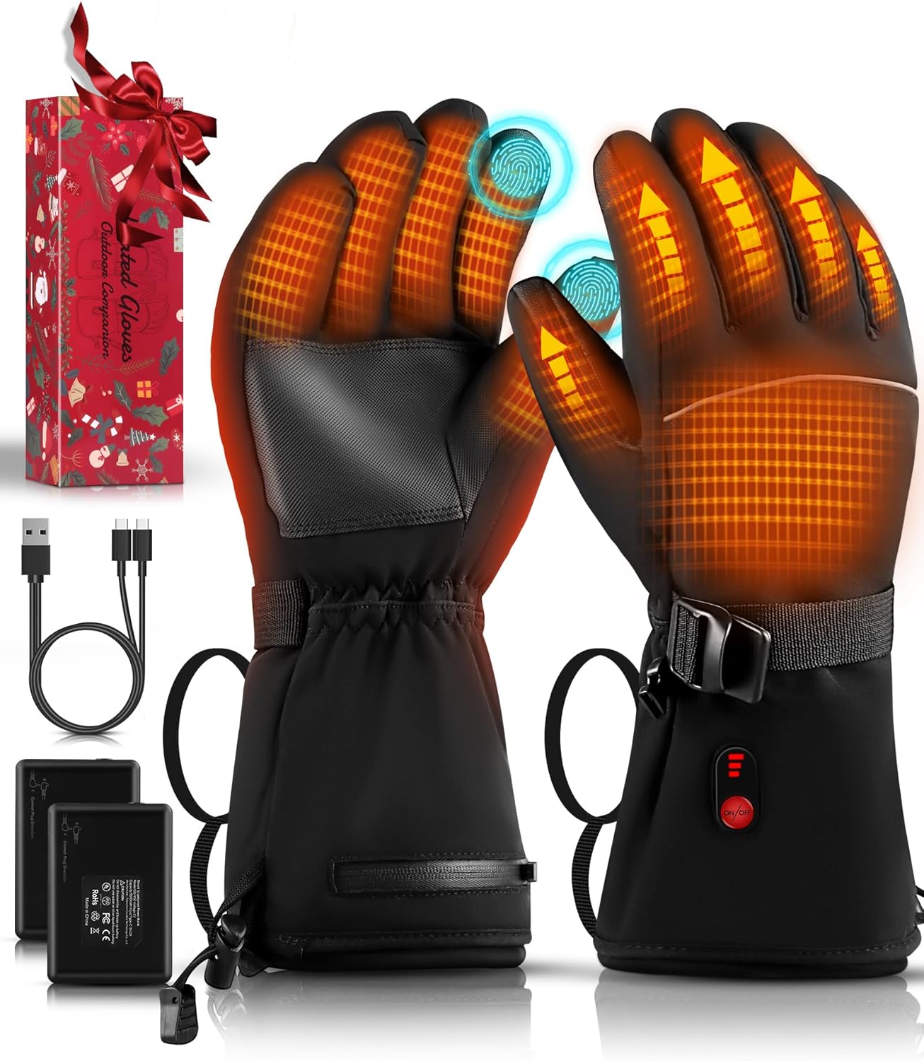 Heated Gloves for Men Women, Electric Heating Ski Gloves with 5000mAh Rechargeable Battery Pack