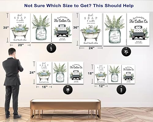 Miniatura 4 de 3 piezas de arte de pared de decoración de baño de granja, impresiones rústicas de lienzo para bañera para decoración de pared de habitación de