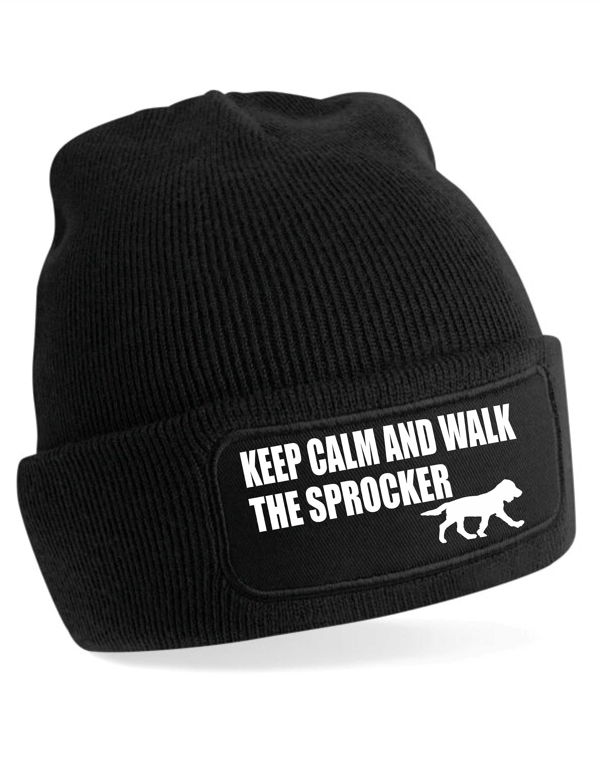 Print4U Keep Calm Walk The Sprocker Beanie Hat Dog Lovers Gift for Men & Ladies Black