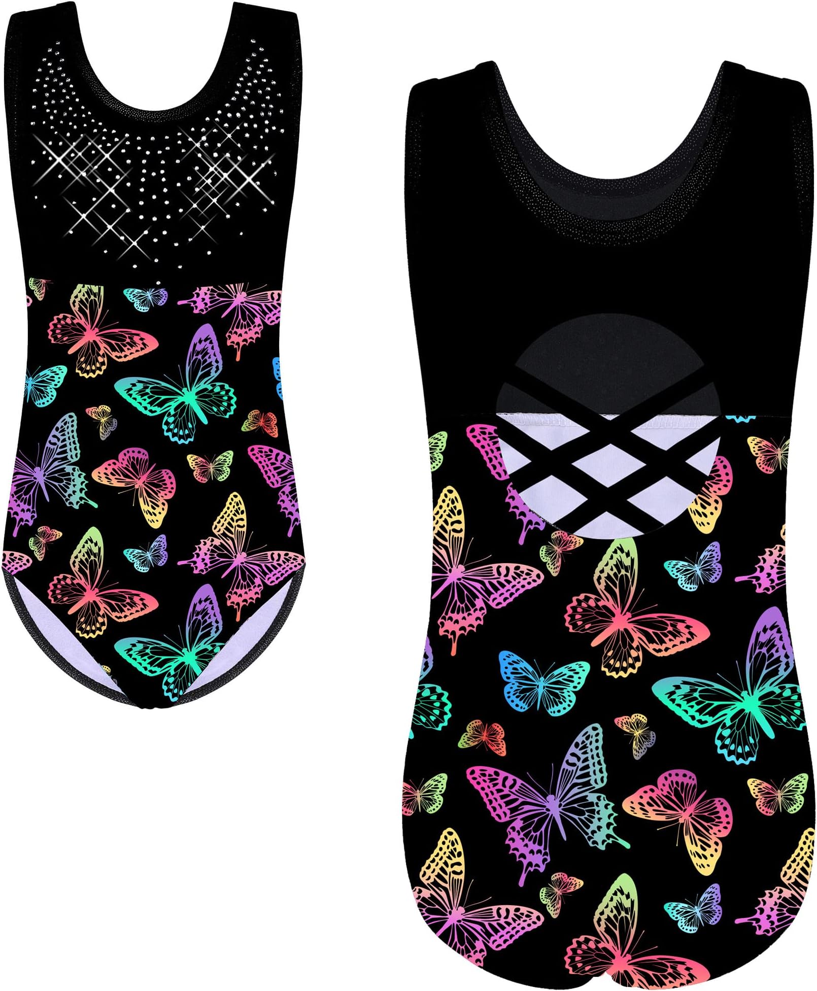 HUAANIUEGirl Ballet Leotard Sleeveless Gymnastics TieDye Dance Sportwear Gym Girls Blue Black Athletic Dress Kids Dancewear Costume