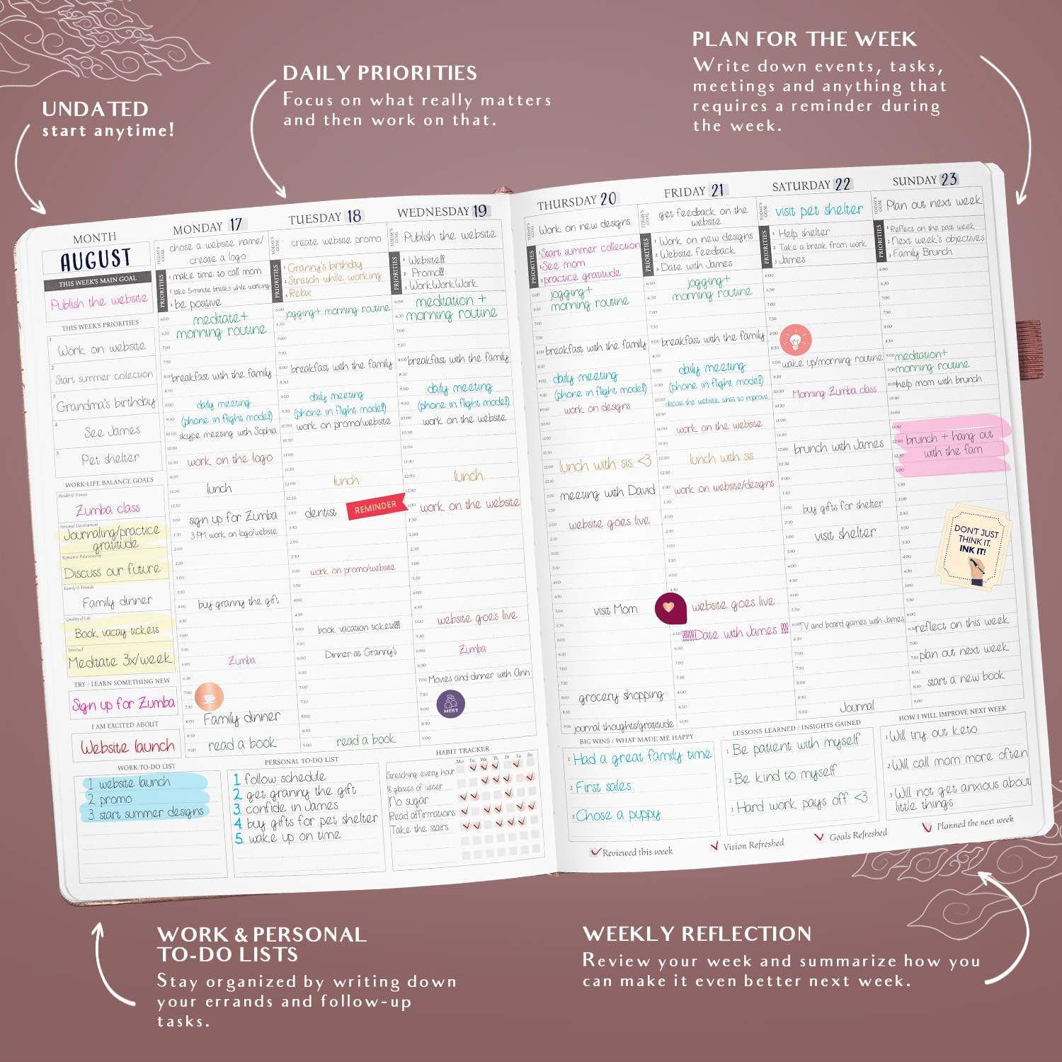 Legend Planner PRO Hourly Schedule, Weekly & Daily Organizer with Time Slots. Appointment Book Journal for Work & Personal - Image 4