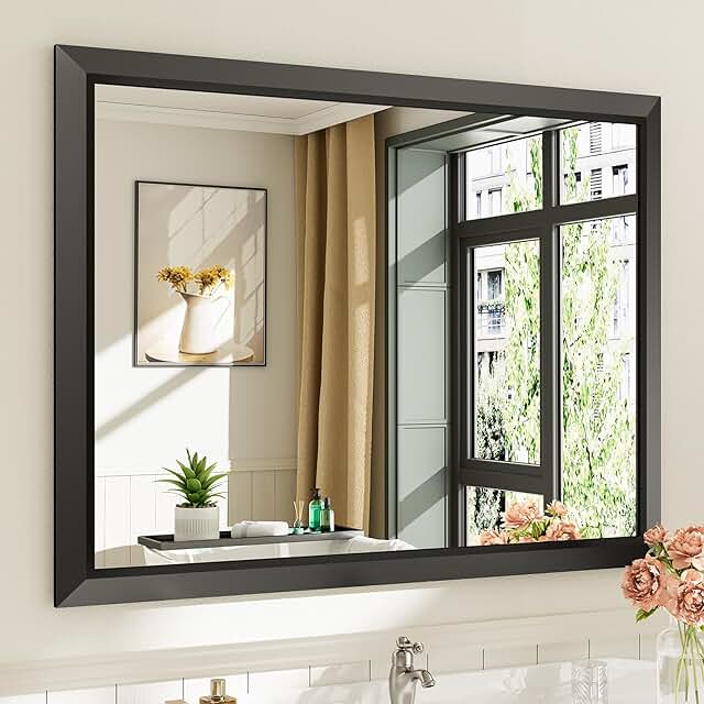 12 Cheap Bathroom Ideas for Easy Budget Friendly Upgrades 74 40x30 Inch Black Bathroom Mirror for Wall, Thick Metal Framed Rectangle ...