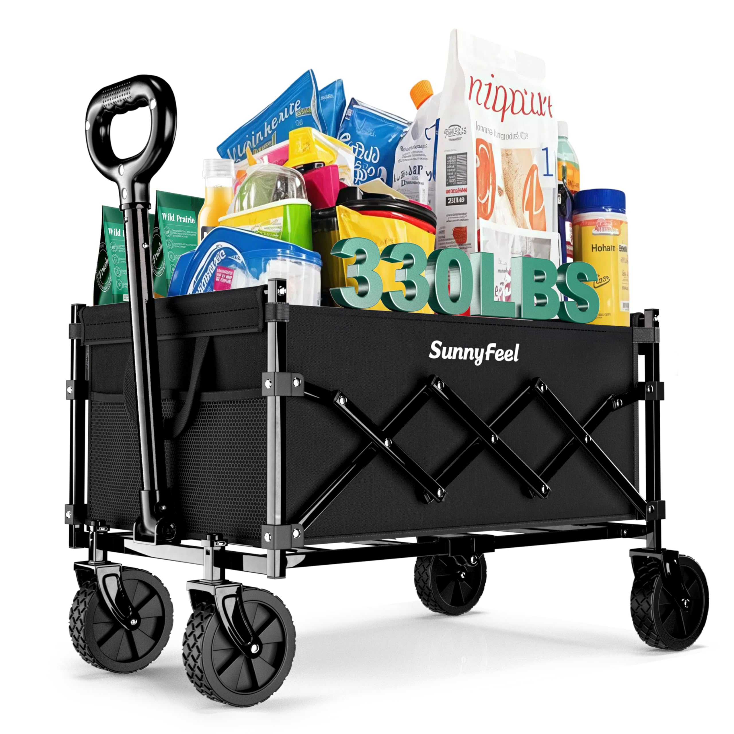 SUNNYFEEL 330lbs Wagons Carts Foldable,Heavy Duty Collapsible Folding Wagon Carts with Wheels,Lightweight Fold Up Wagon Cart for Outdoor Camping