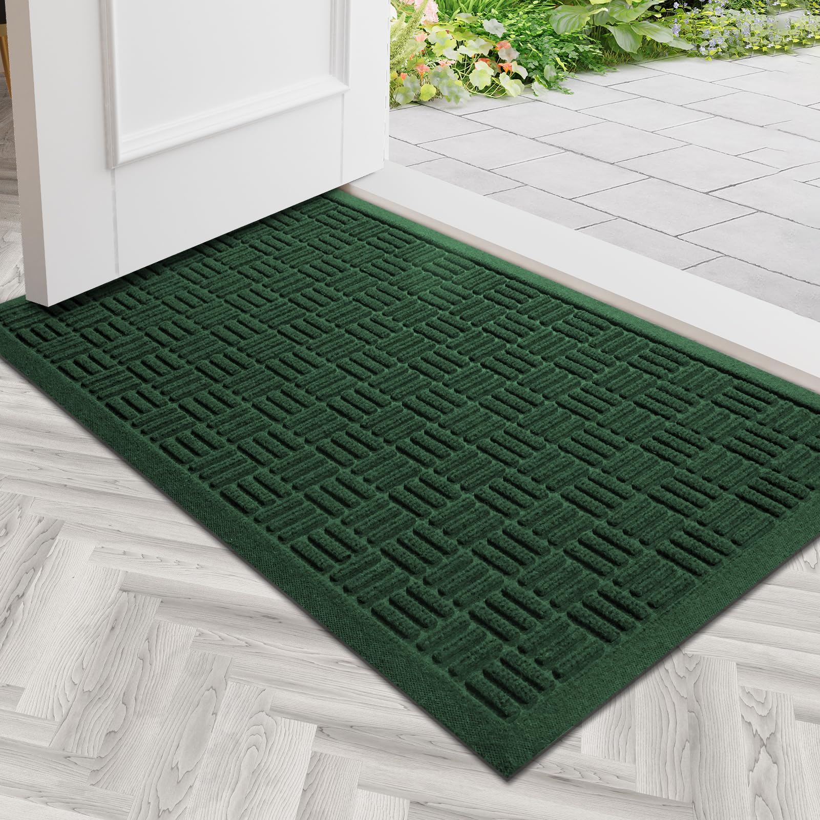 Mibao Front Door Mat Indoor Outdoor Entrance, Dirt Trapping Waterproof All-Season, All-Weather Doormat, Non-Slip Durable Natural Rubber Low Profile