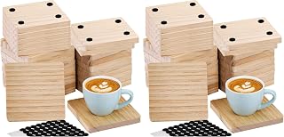 Dicunoy 40 Pack Unfinished Wood Coasters, 4" Blank Wooden Coasters for Craft, Square Coasters with Non-Slip Pads for DIY Supplies, Laser Engraving, Stained Painting, Drawing, Home Decor