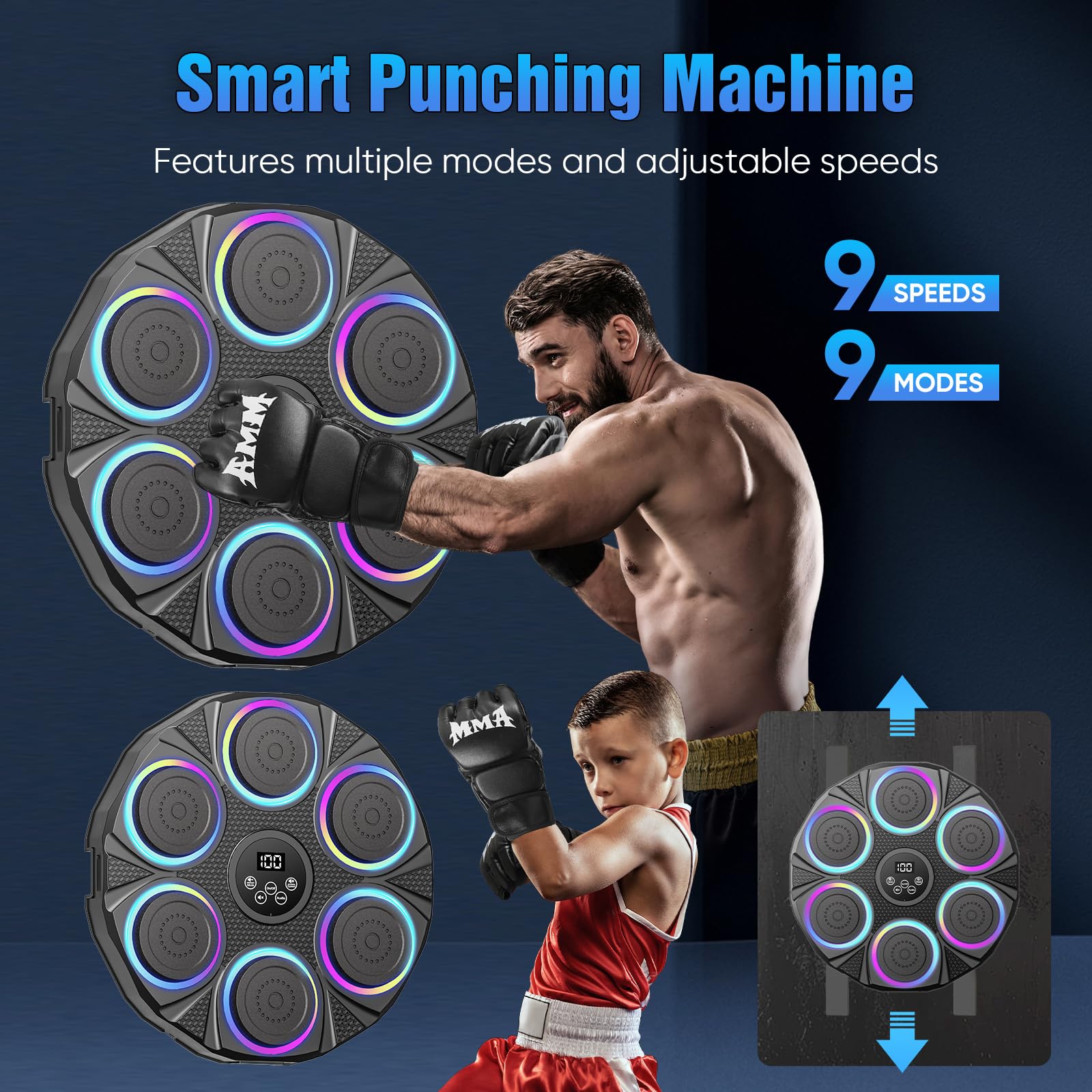 Kouamor Music Boxing Machine con guanti, 2025, macchina da boxe intelligente Bluetooth, montaggio a parete, per bambini e adulti, gioco di boxe per famiglia, 9 velocità, 9 modalità di allenamento