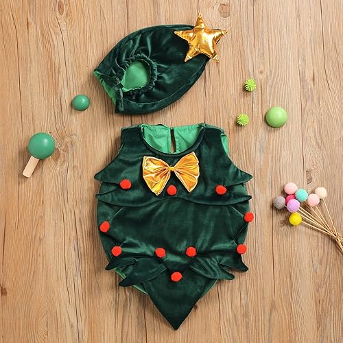 Miniatura 3 de Disfraz unisex de árbol de Navidad para bebé recién nacido lindo y divertido mameluco con sombrero en forma de árbol de Navidad para fiesta