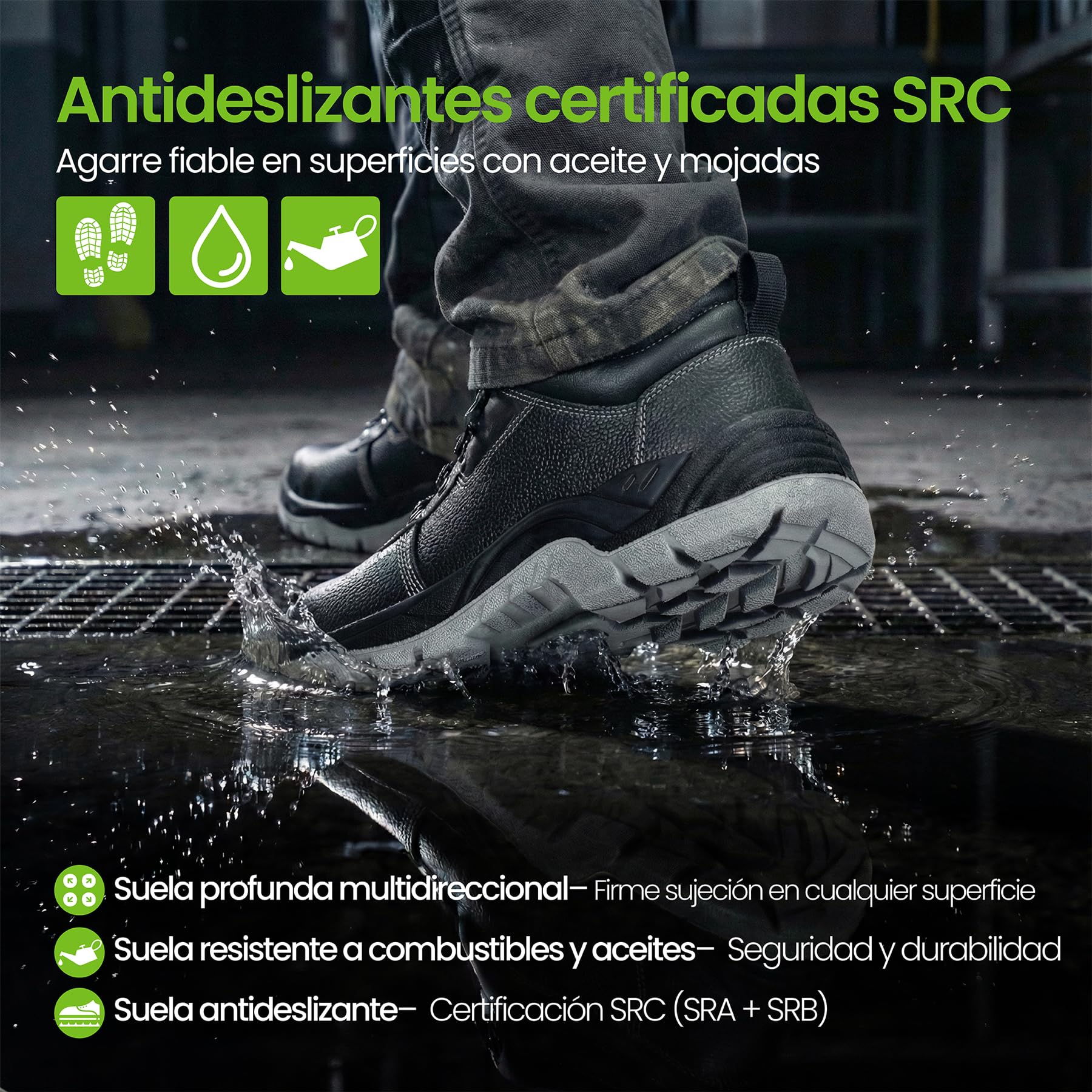 Calzado de Seguridad S3 SRC para Hombre y Mujer – Punta de Acero, Suela Anti perforación, Antideslizantes, Transpirables, Botas de Trabajo para construcción, Industria y oficios