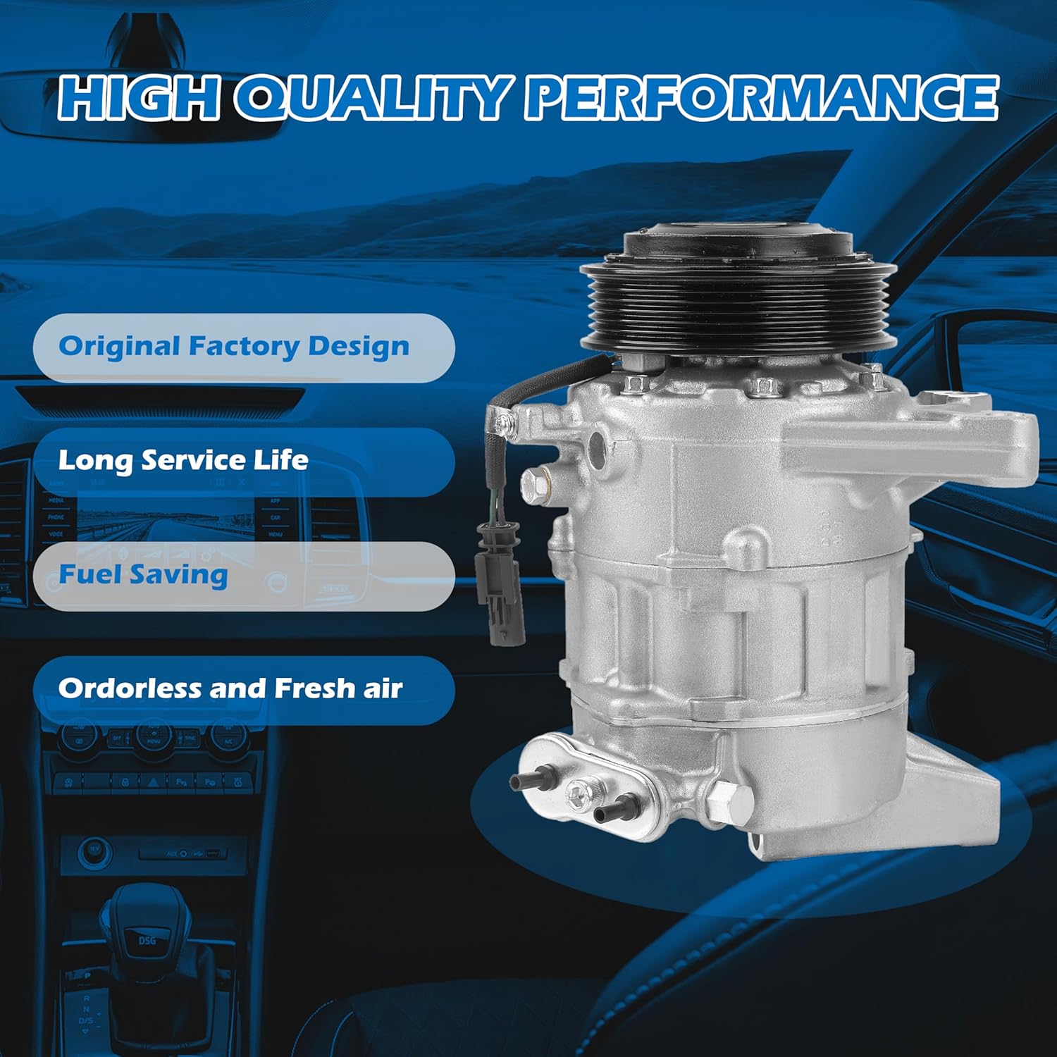 AC Air Conditioner Compressor with Clutch 68322 Fit for GMC Acadia 3.6L 2013-2017,Chevrolet Traverse & Buick Enclave 3.6L 2013-2020 Replacement 22931654,23499392,84199190,84308629