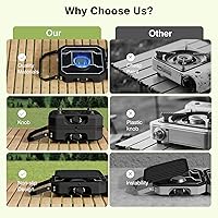 Vista 7 de Estufa de camping portátil de propano Estufa de campamento con calor ajustable independientemente y bolsa de transporte, estufa de gas plegable