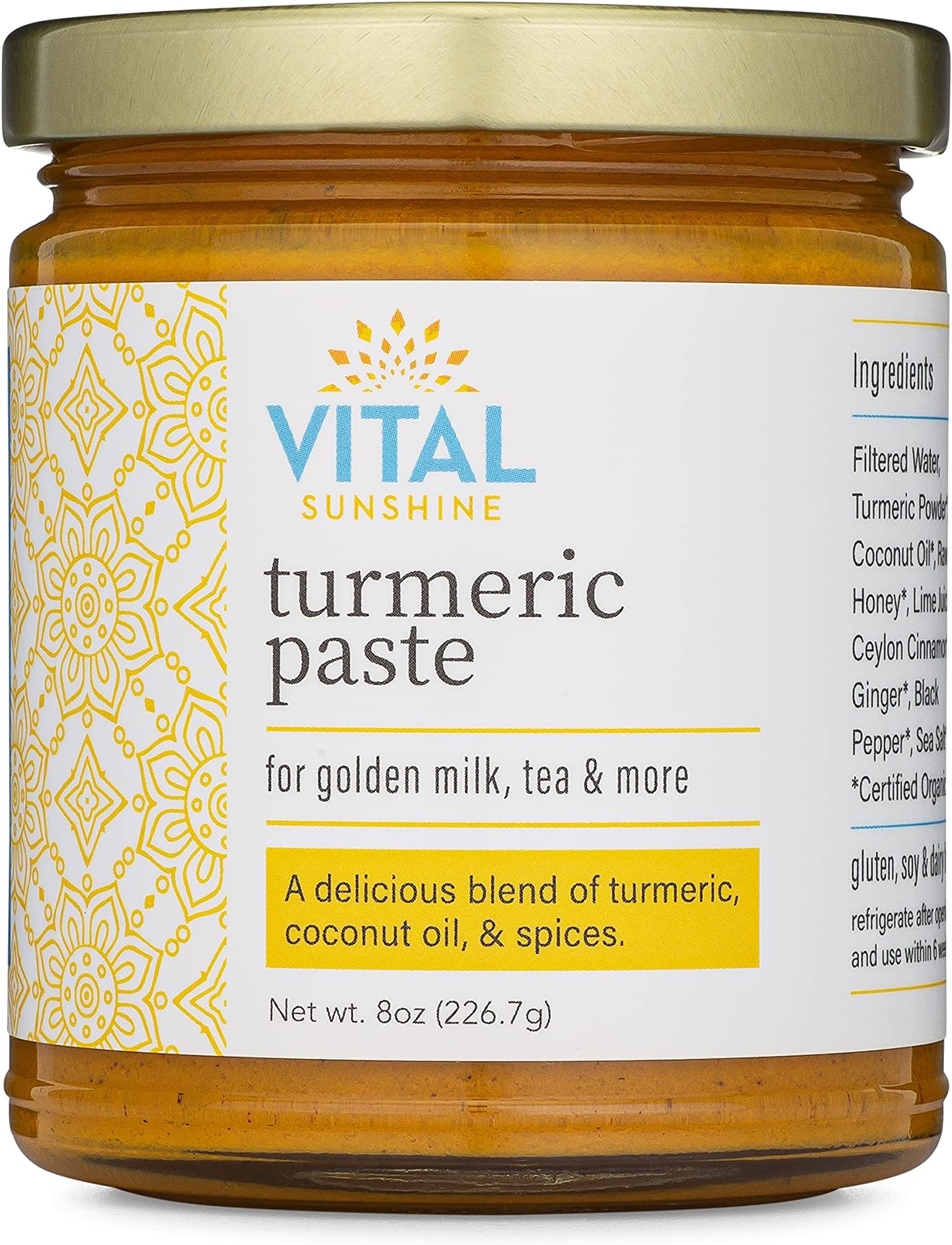 Vital Sunshine Turmeric Paste for Golden Milk and Turmeric Tea - Organic Turmeric Curcumin with Black Pepper to Aid Inflammation, Support Digestion and Enhance Joint Mobility (42 Servings)