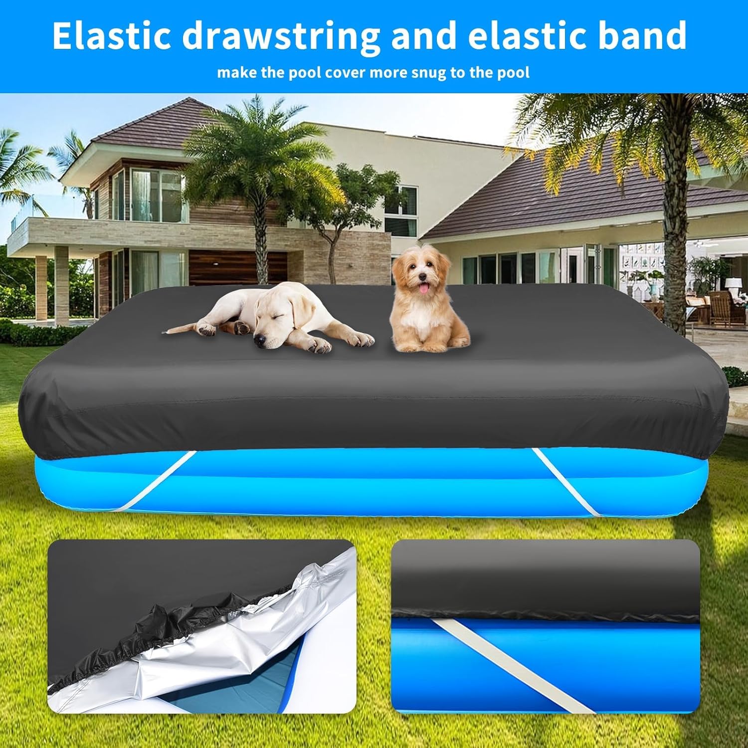 10 X 6 ft Inflatable Pool Cover for 120x72 inch Swimming Rectangle Pool Above Ground Inflatable 118x79 Rectangular Pool Cover for Outdoor Garden Pools
