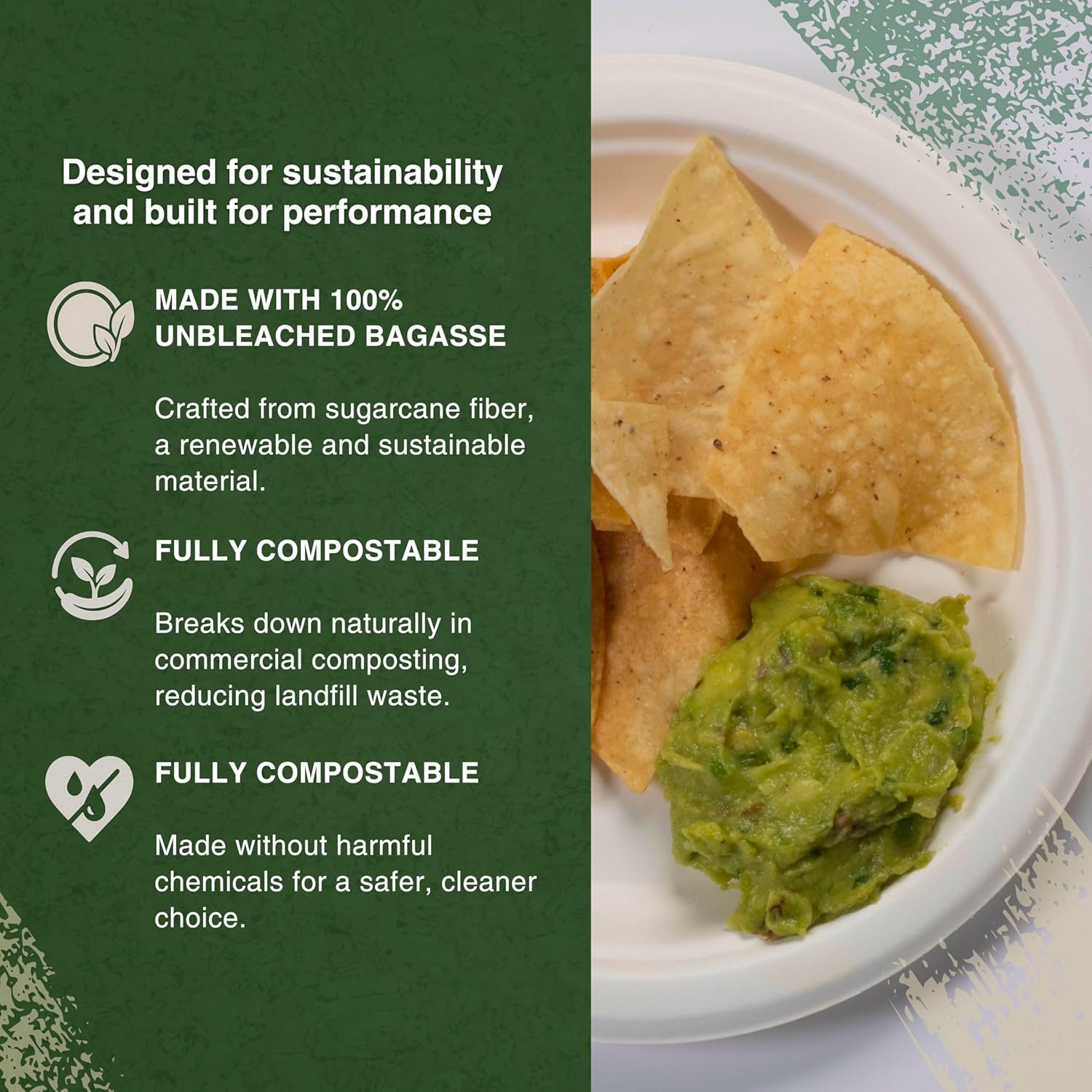 FSE 100% Compostable Round Paper Plates, 7 Inch, Heavy Duty Disposable Plates, Eco-Friendly Unbleached Bagasse, Microwave Safe, (Pack of 125)