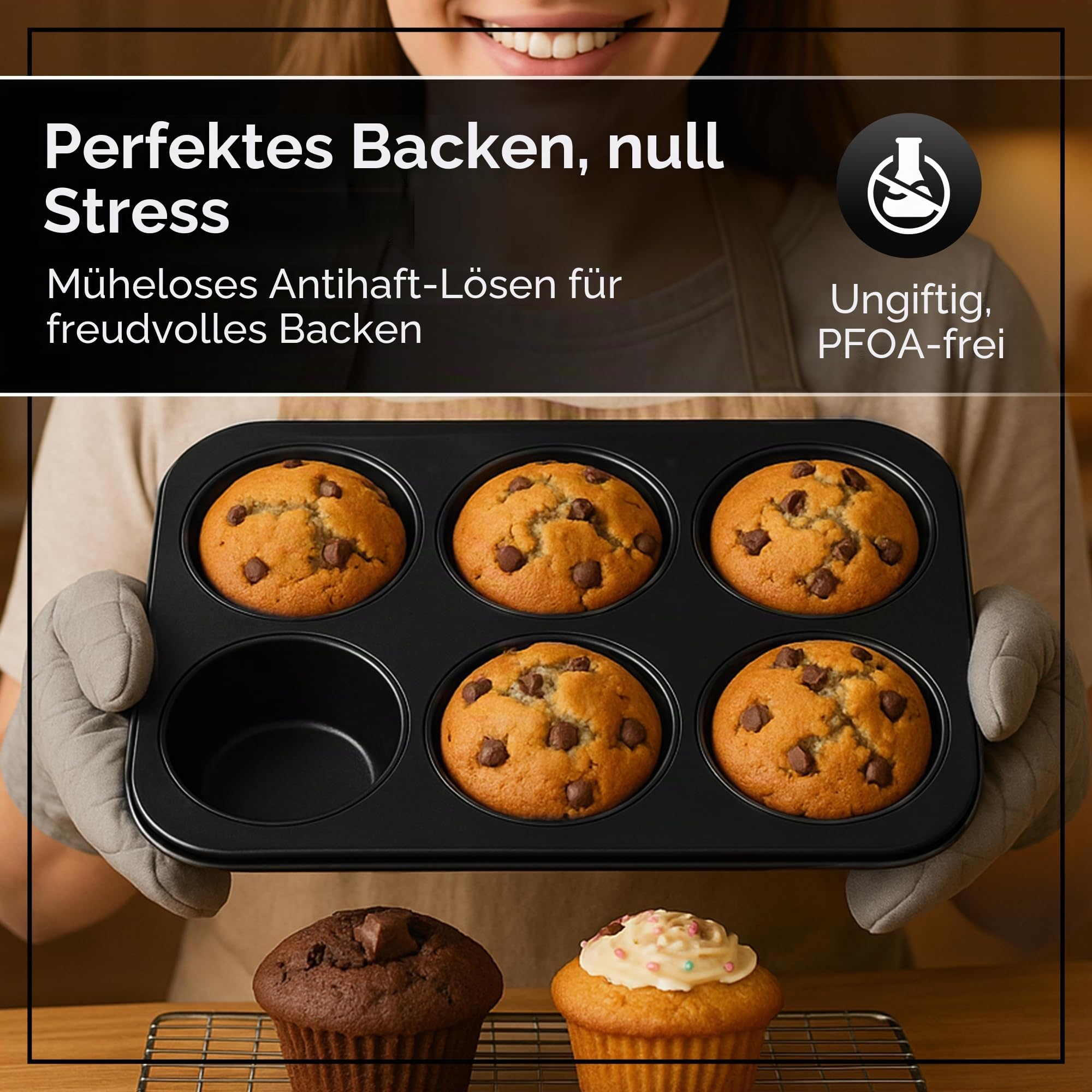 Wrenbury Jumbo Muffin-Form, 2er-Set - Antihaftbeschichtete große tiefe Muffin-Backform, 6 Mulden - Yorkshire-Pudding-Form - Riesige Cupcake-Form - PTFE-frei - 230°C ofenfest