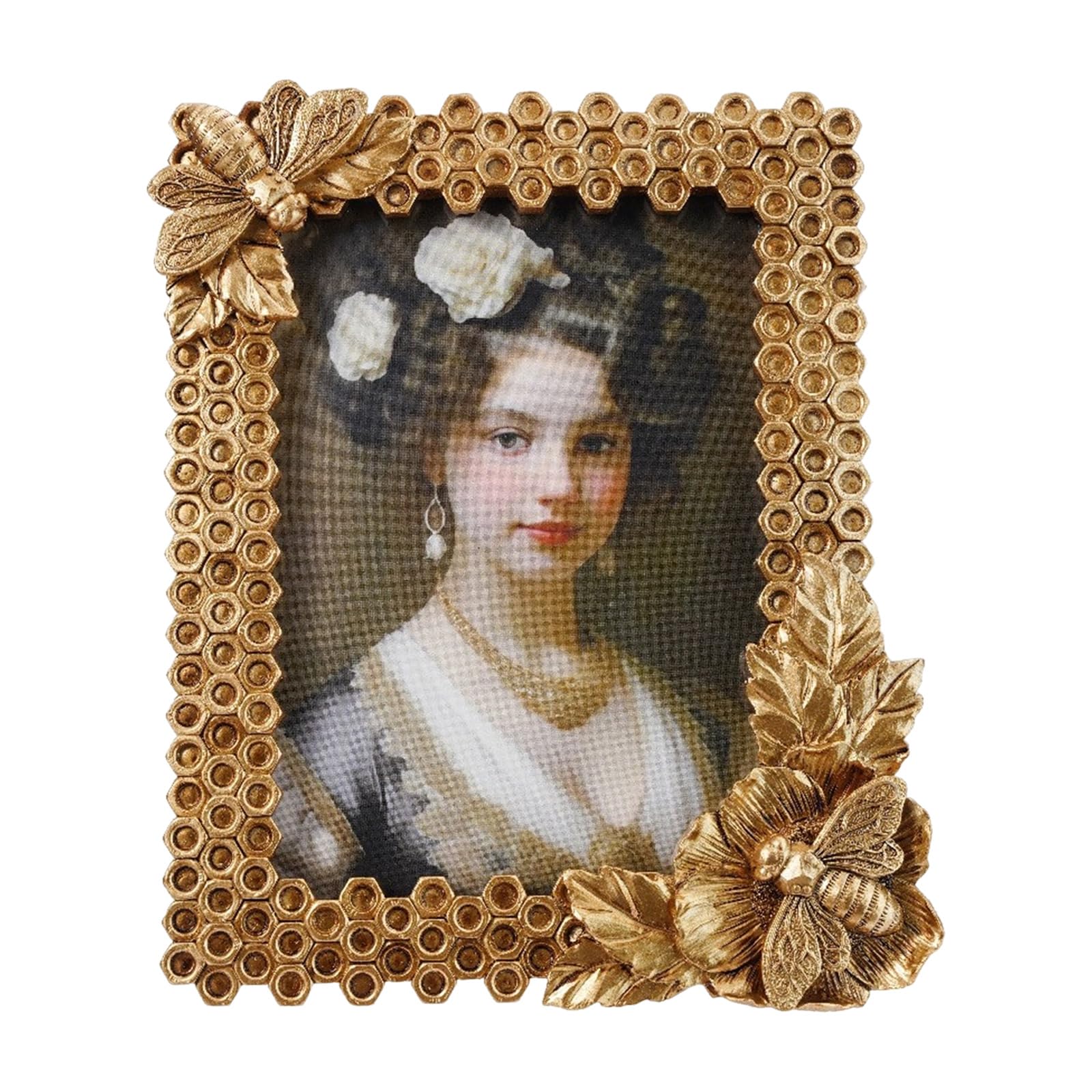 Nucelit Resin Photo Frame Antique European Golden Honeycomb Picture Frame for Wall Hanging or Desktop Display Decors Home Wall Photo