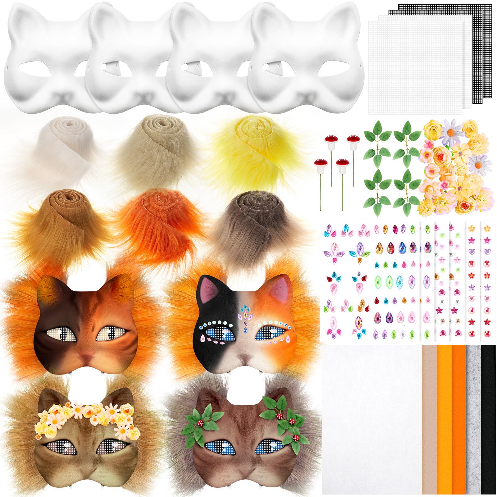 Seenelling 31 Pcs DIY Therian Mask Kit Blank Cat Mask Material Kit Accessories Set for Therian Gear Stuff (Orange)