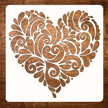 Large 12x12 Inch Mandala Heart Stencil for Painting on Wood, Canvas, Paper, Fabric, Walls and Furniture - Mandala Stencil - Reusable DIY Art and Stencils for Crafts - Wall Stencils