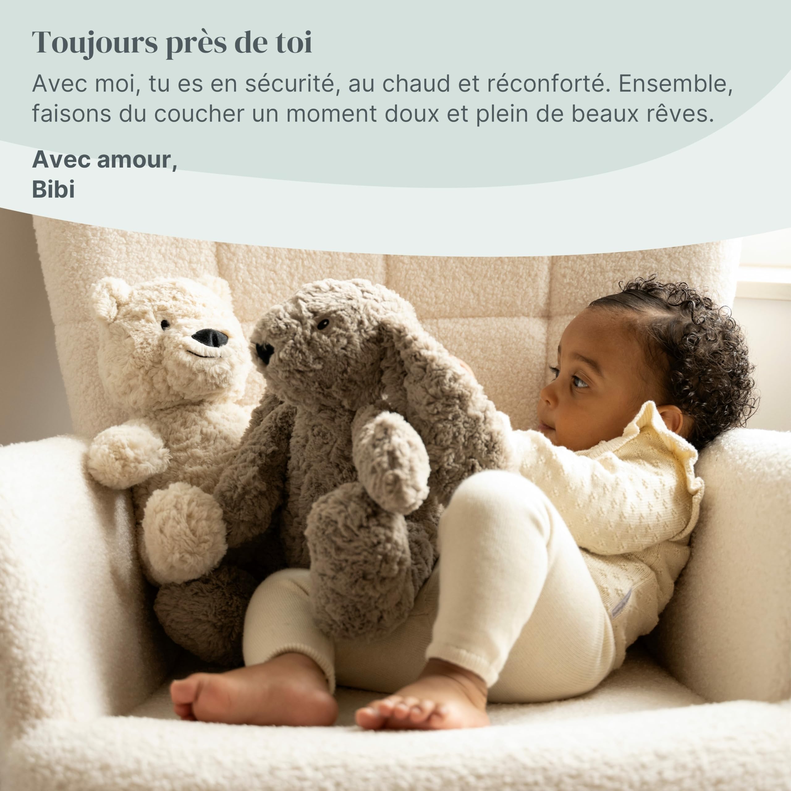 Baby's Only - Bibi le lapin en peluche avec entraîneur de sommeil - Peluche musicale avec veilleuse - Bruit blanc bebe - Veilleuse bébé musicale et lumineuse - Doudou bébé - Warm Linen