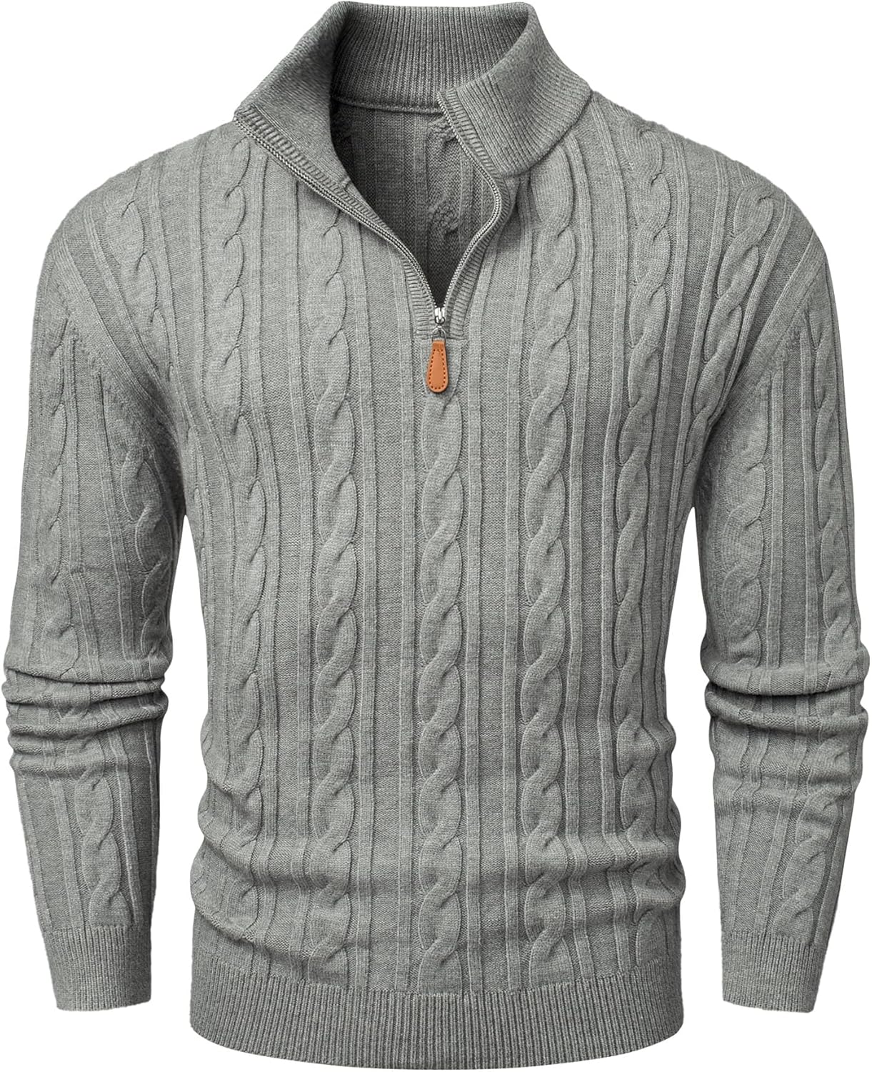 JMIERR Men's Quarter Zip Pullover Sweater Cable Knit Casual Stand Collar Texture Knitted Sweaters - Image 9