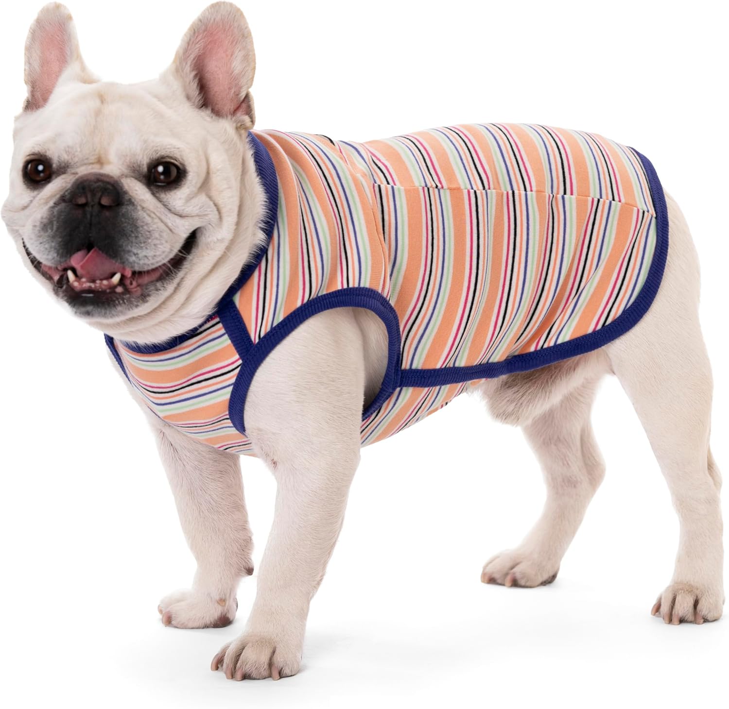 Dog Shirts, French Bulldog T-Shirt, Cotton Striped Tank Top, Color Blocked Tee for Small Dogs, Stretchy & Breathable Puppy Vest, Four Seasons Pet Clothes