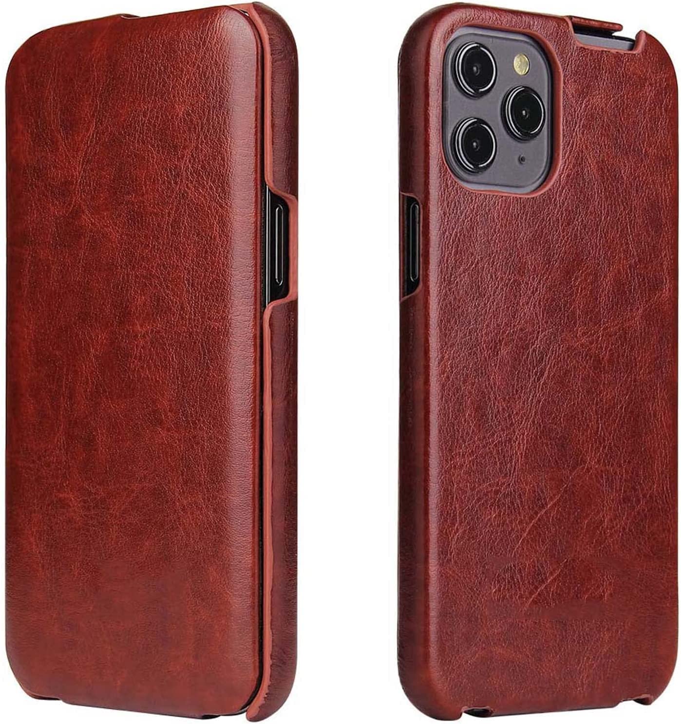 Funda protectora vertical iPhone 14 Pro Max resistente a golpes de cuero marrón 8