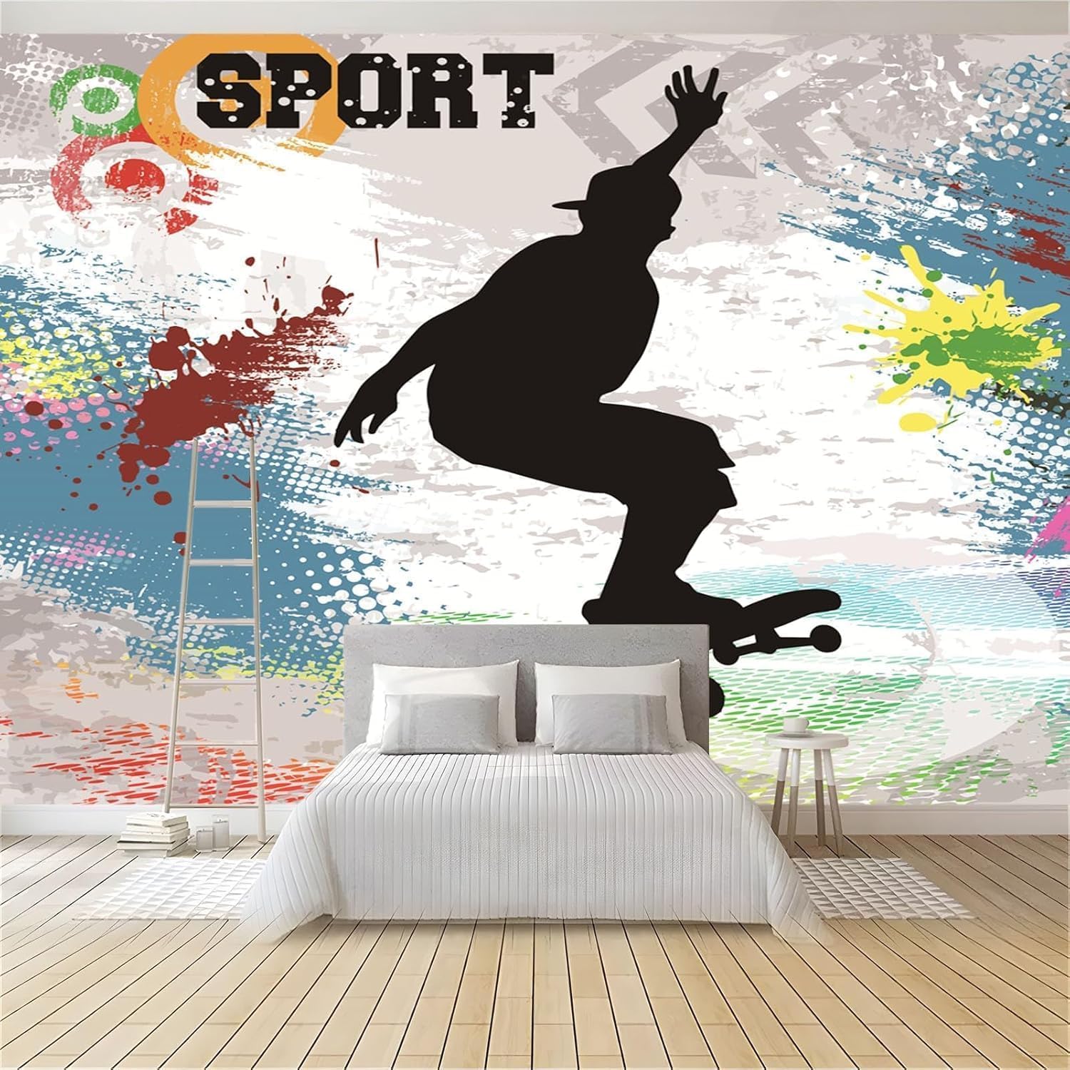 Papier peint skateboard mural résout le manque de volume des petites chambres d'ado