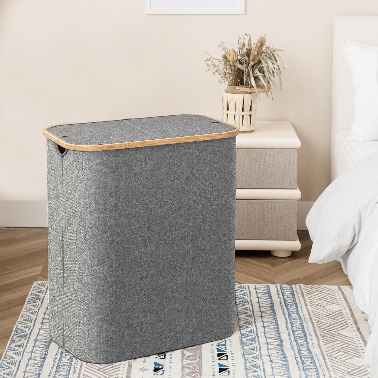 Cesto Para Ropa Sucia Cesto Para La Colada Doble Con Tapa, Bolsas Extraíbles, Cesta Para La Colada Plegable Grande De 140L, Cesto Para Ropa De 2 Secciones Cestos Para La Colada ( Color : A-grey , Size